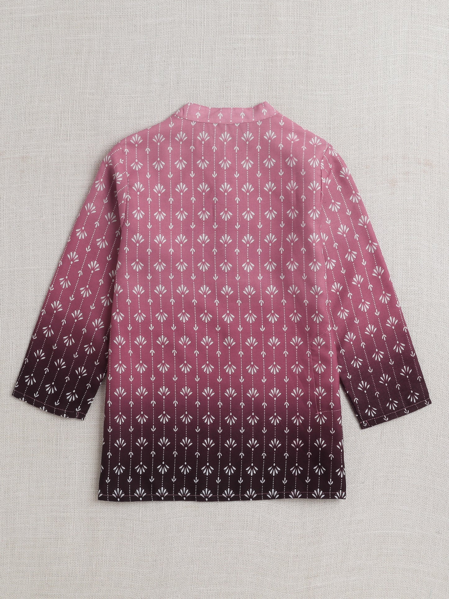 Full Sleeves Abstract Print Shaded Kurta Set- Pink
