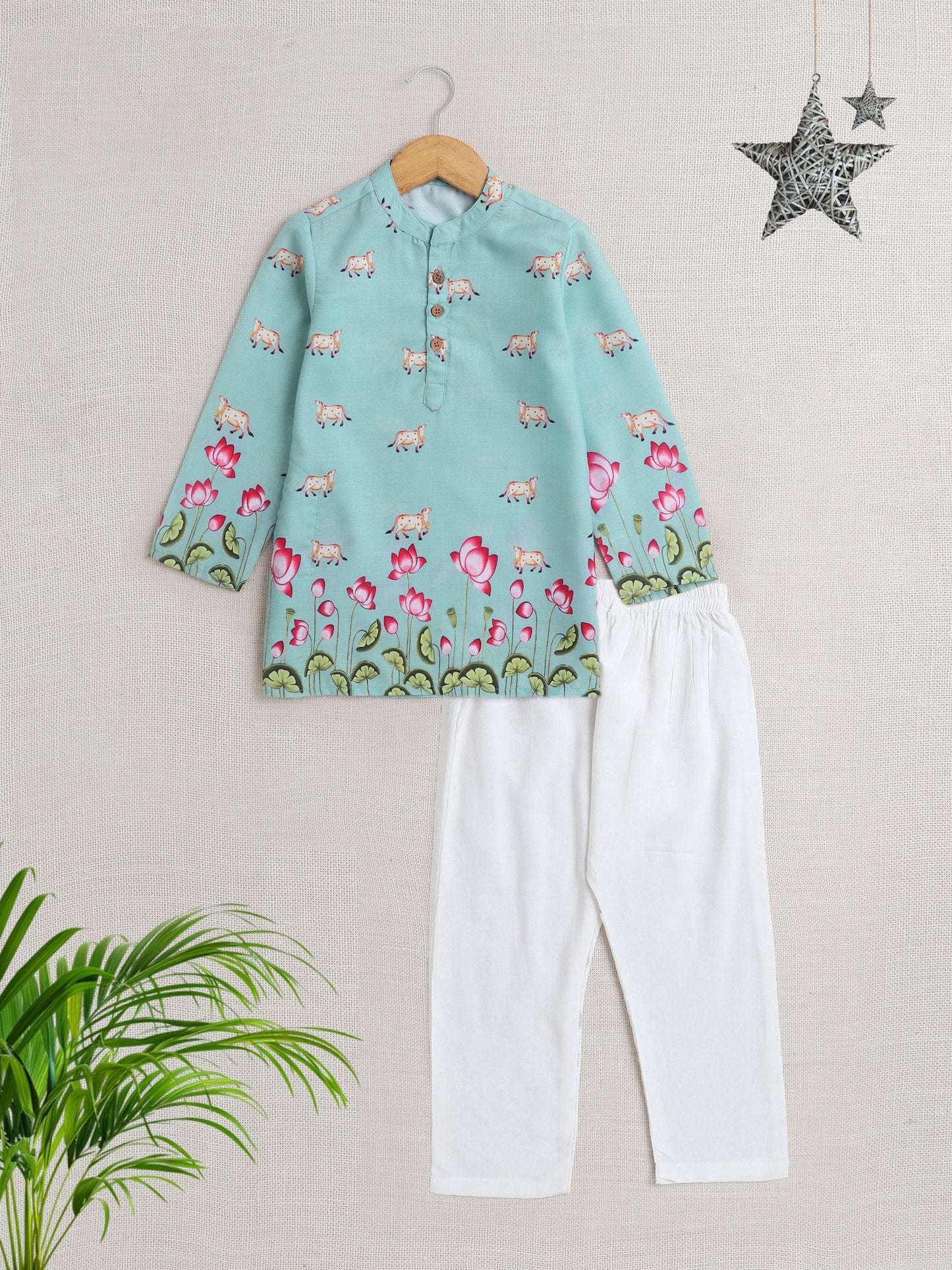 The Magic Wand Full Sleeves Floral Print Kurta Set- Green