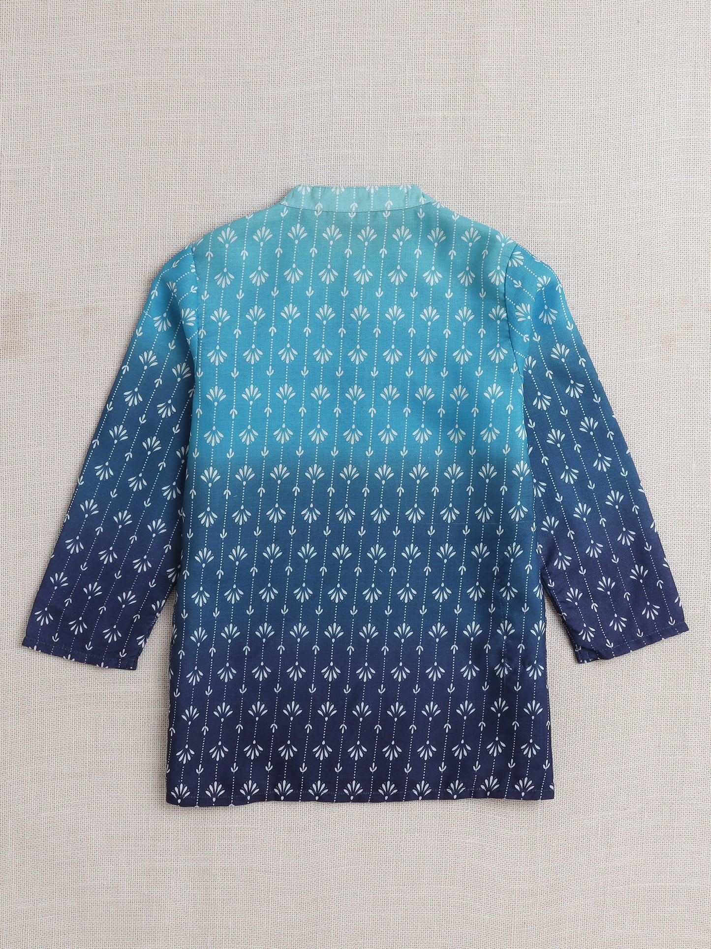 Full Sleeves Abstract Print Shaded Kurta Set- Blue