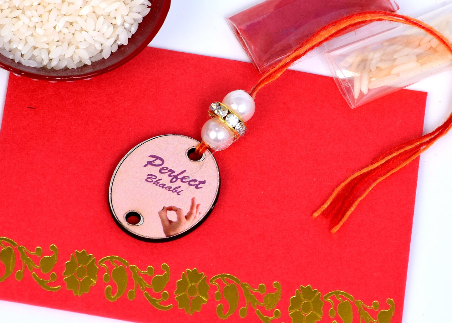 The Magic Wand Laser Cut Wooden Trendy Perfect Bhabhi Rakhi With Roli Chawal - Pink