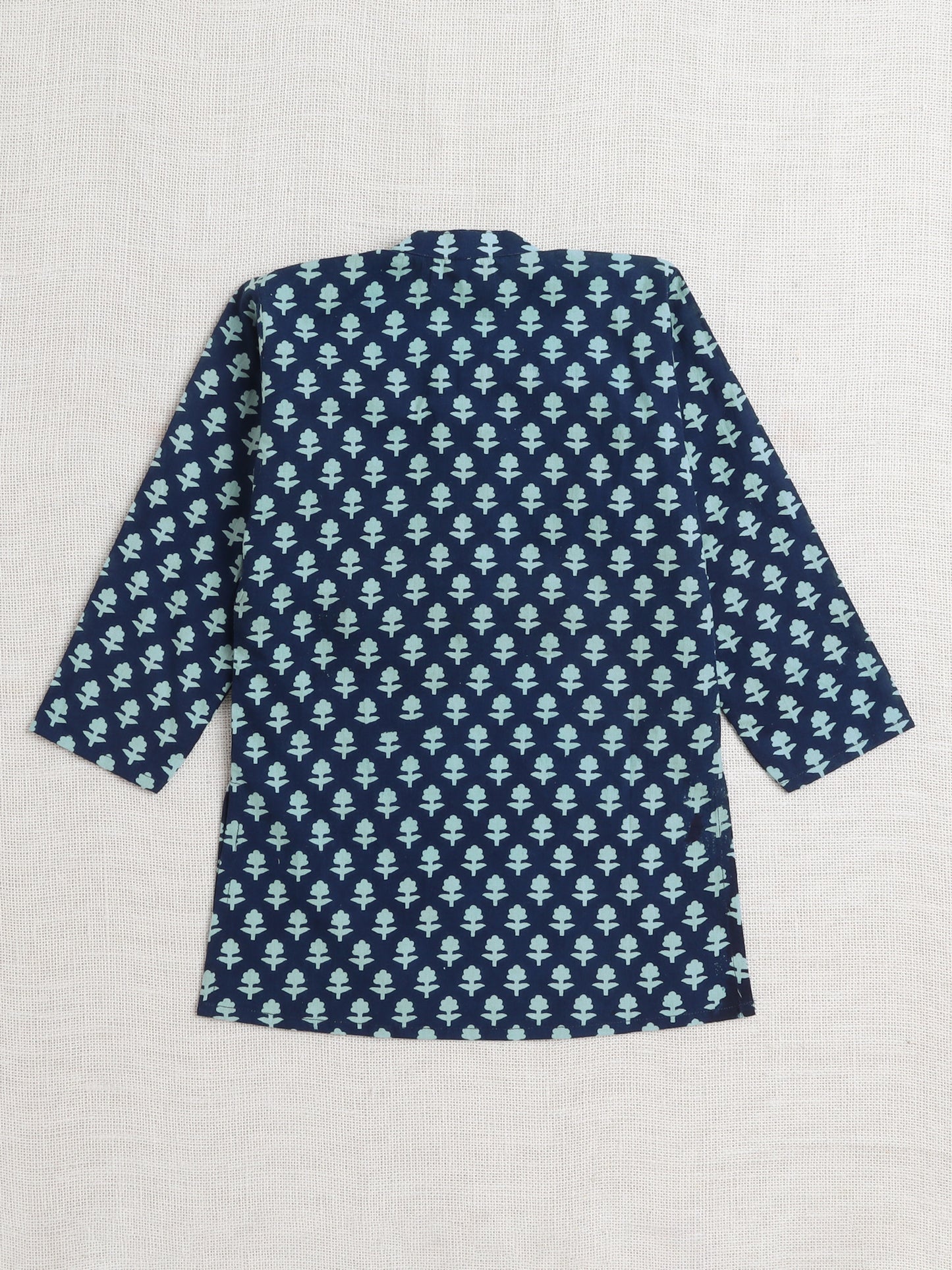 Full Sleeves Abstract Printed Kurta With Pyjama-Navy Blue
