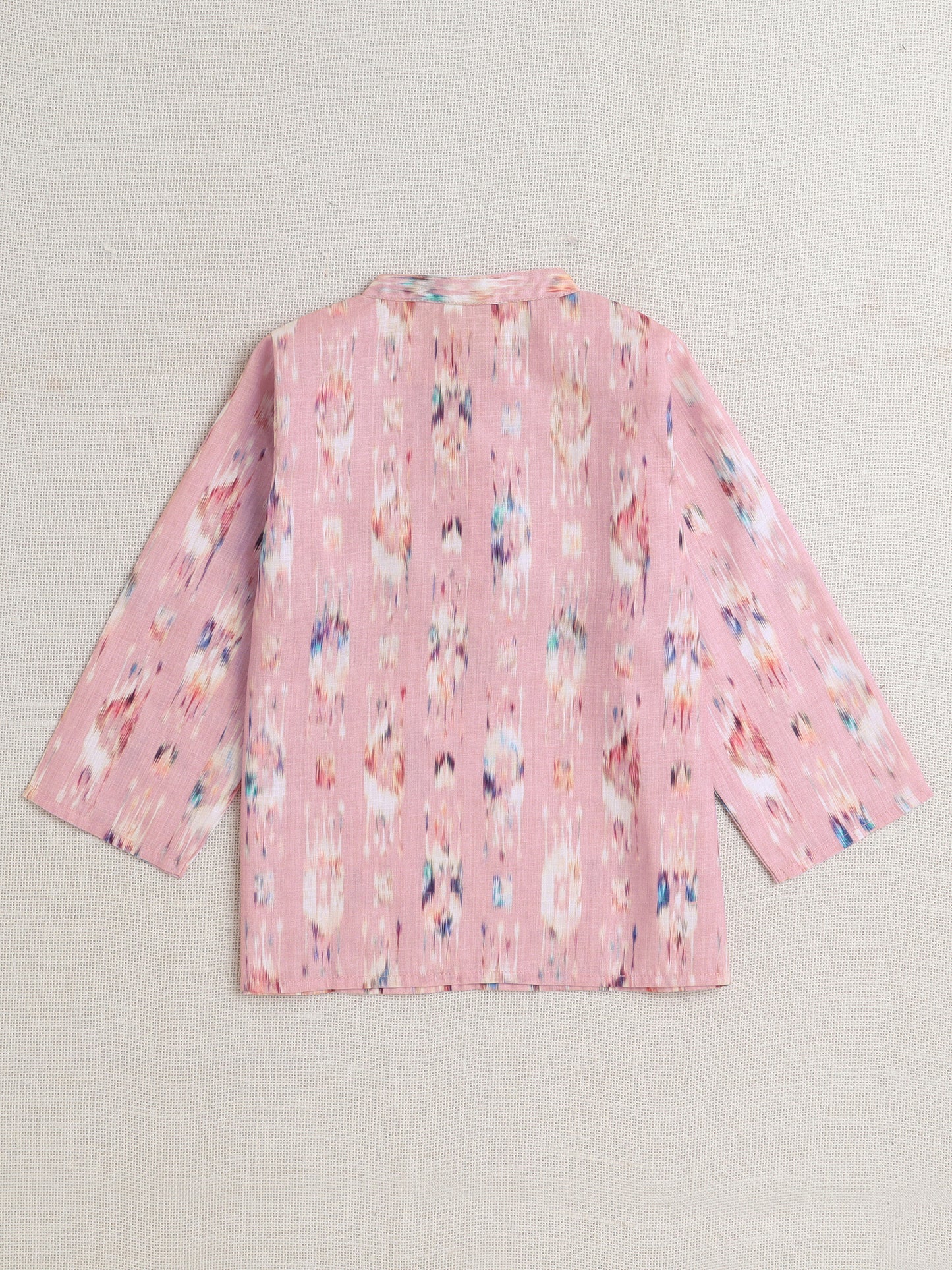 Full Sleeves Abstract Printed Lace Embelished Kurta With Pyjama-Pink