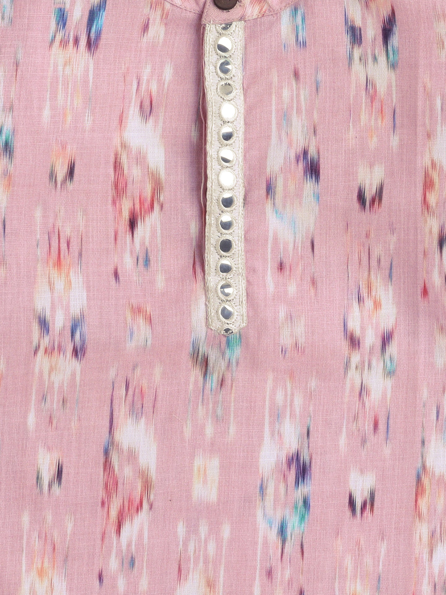 Full Sleeves Abstract Printed Lace Embelished Kurta With Pyjama-Pink