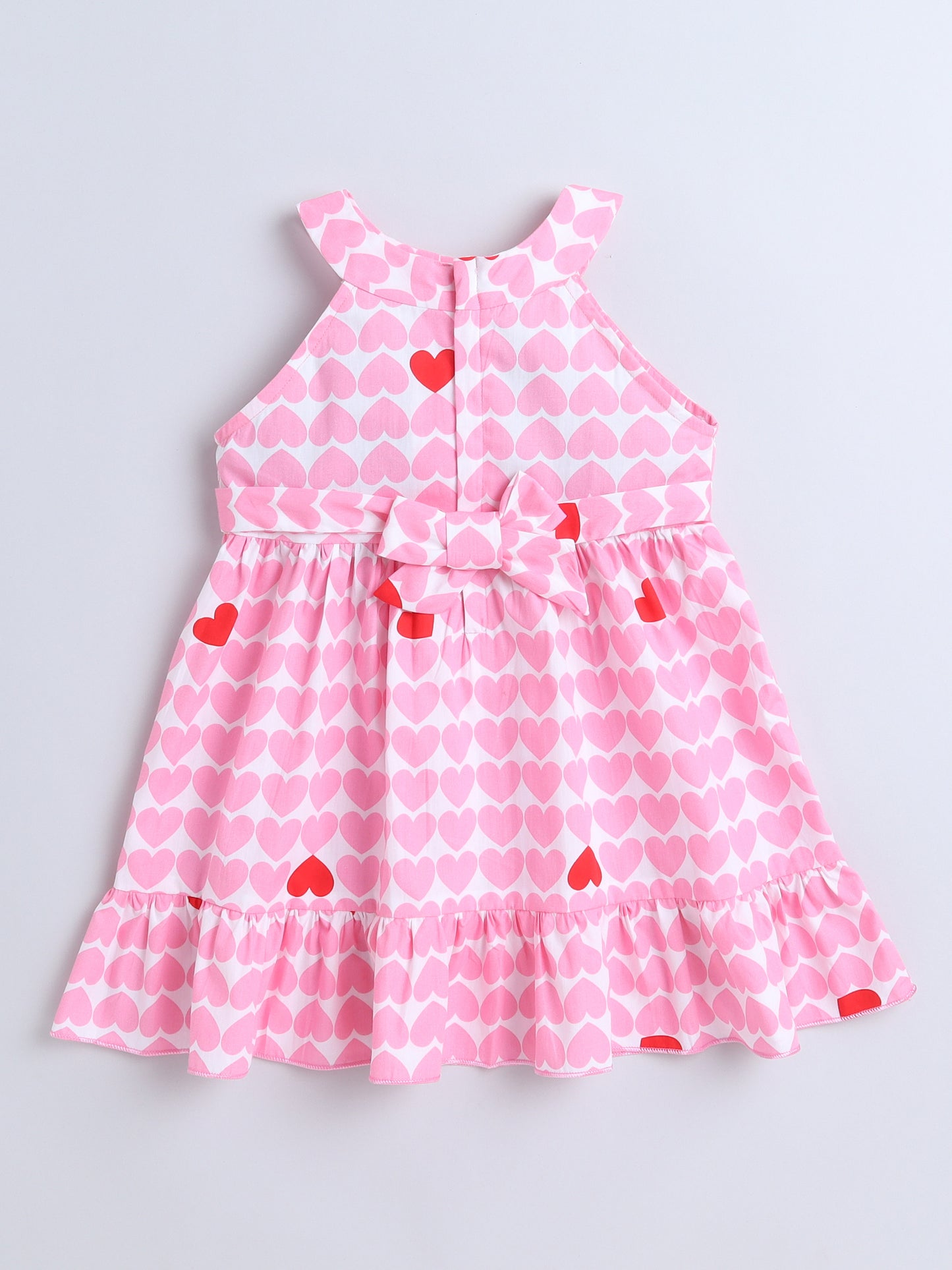 Cotton Heart Print Incut Sleeveless Dress-Pink