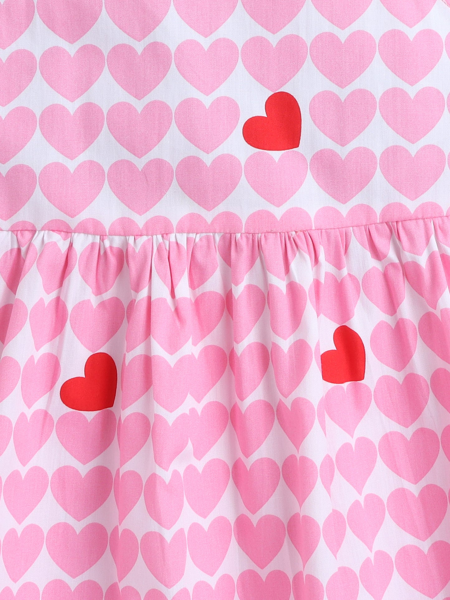Cotton Heart Printed Cotton In-cut Sleeveless Dress - PINK