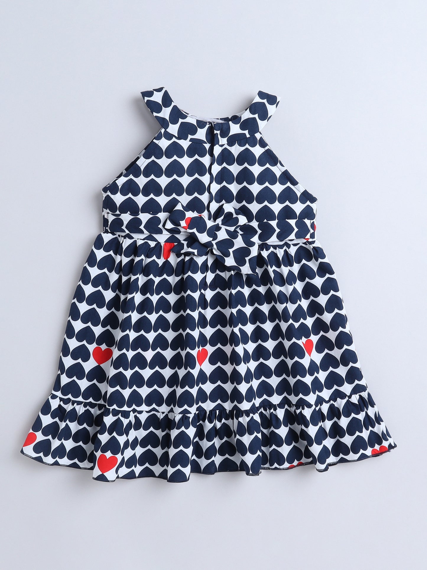 Cotton Heart Print Incut Sleeveless Dress-Navy Blue