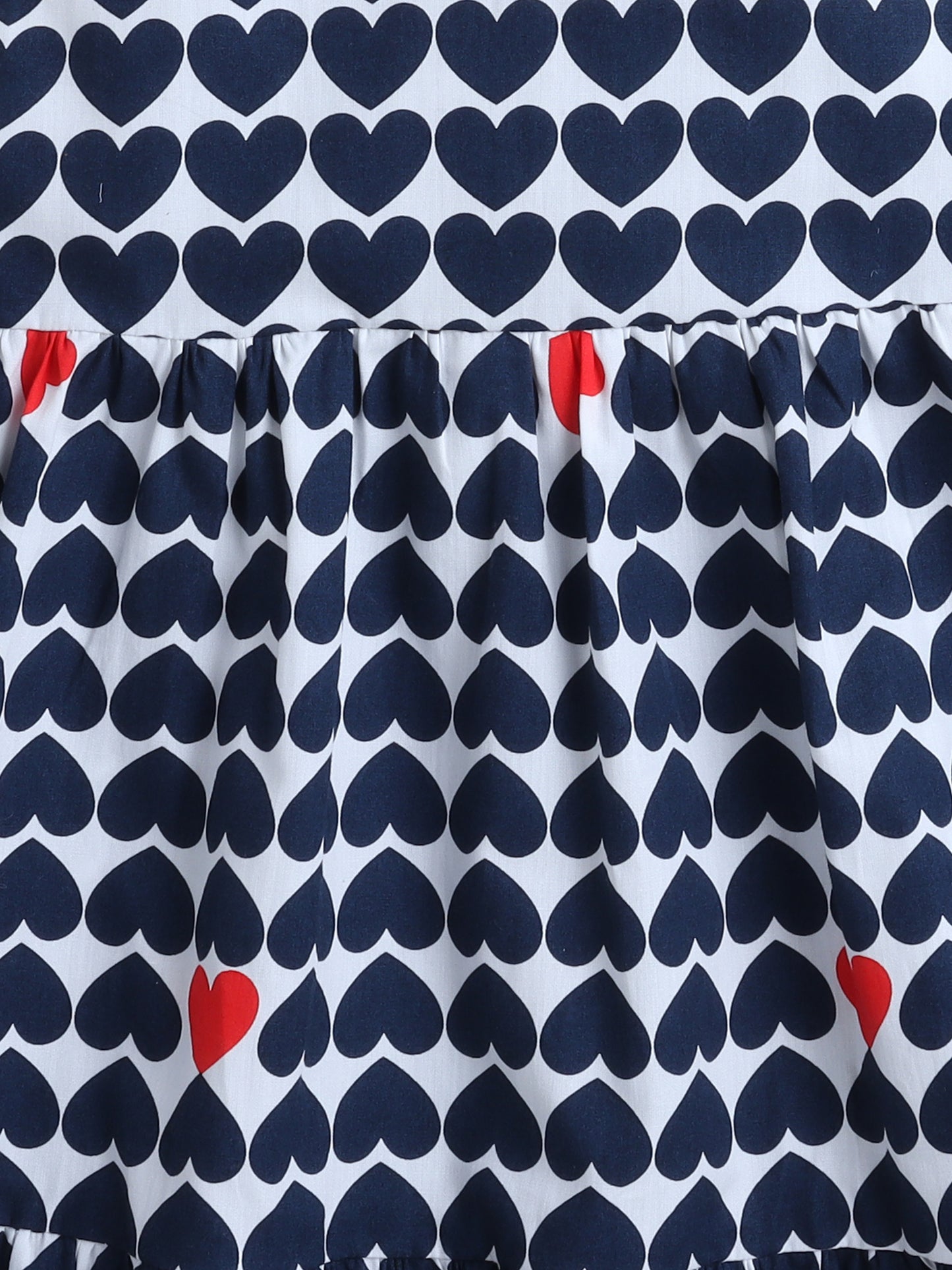 Cotton Heart Print Incut Sleeveless Dress-Navy Blue