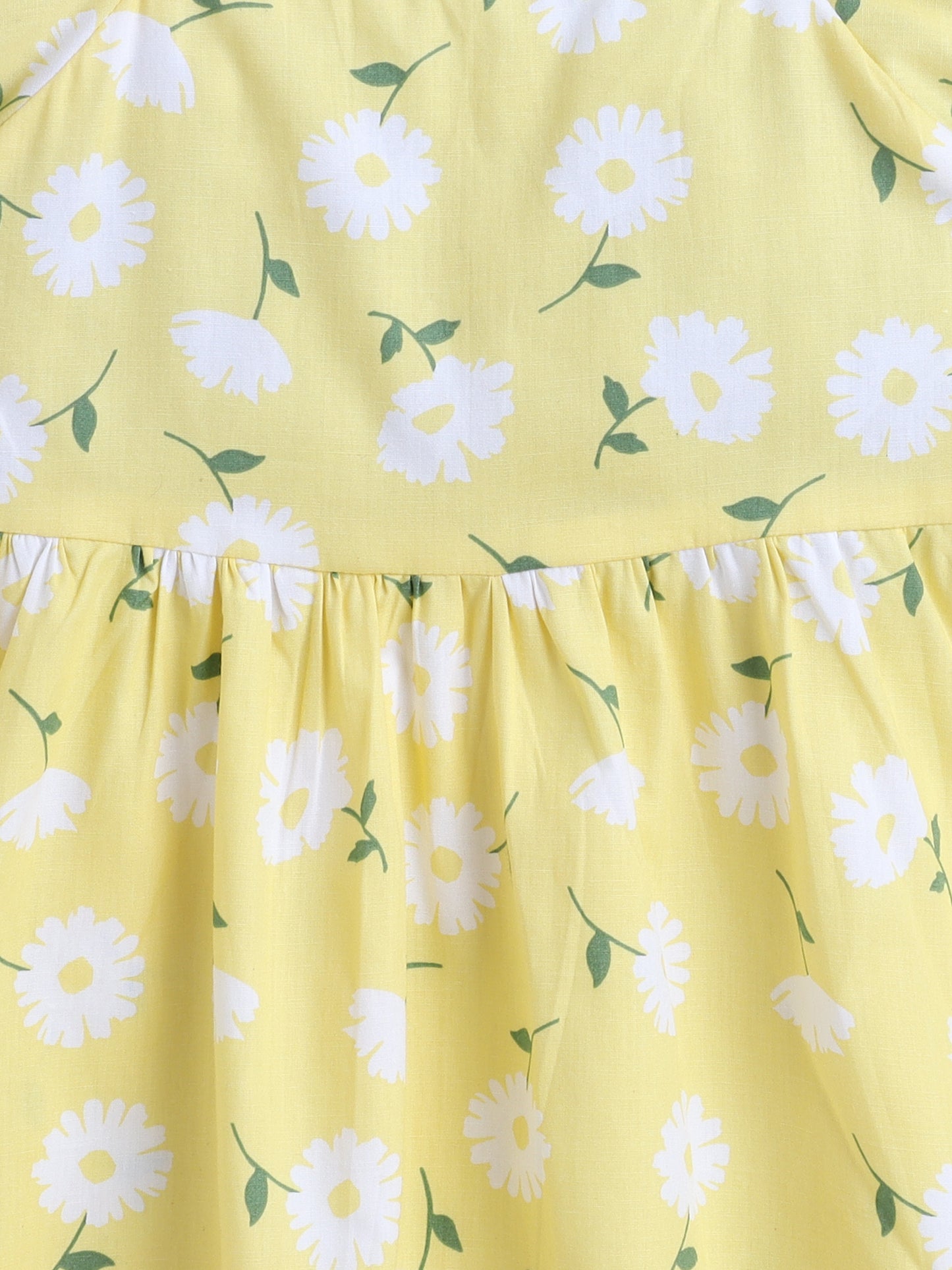 Floral Printed Cotton Balloon Sleeves Dress-Yellow