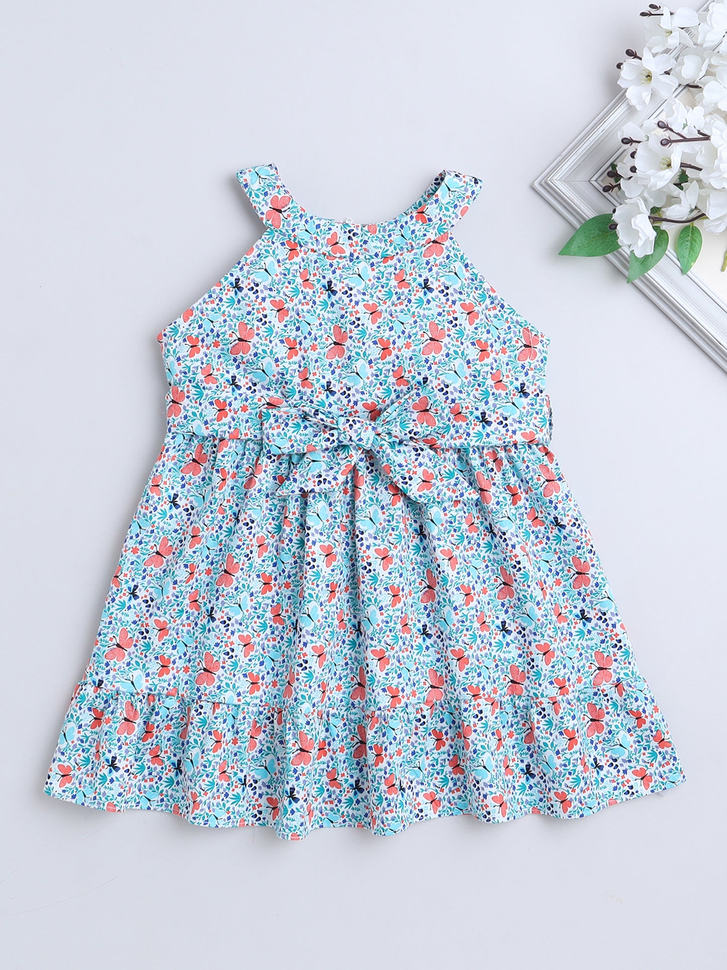 Sleeveless Floral Dress - Blue