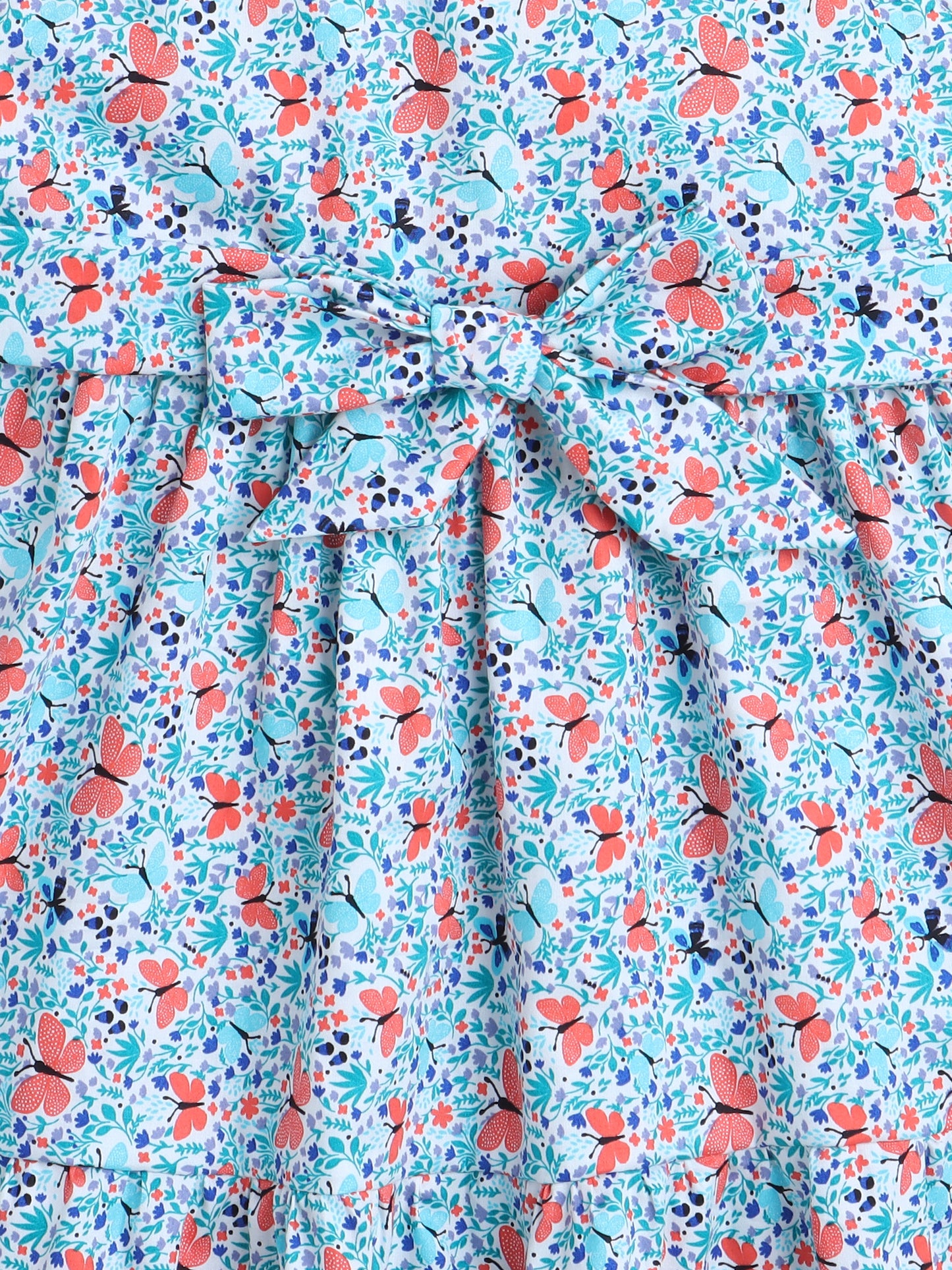 Cotton Sleeveless Floral Printed Dress - Blue