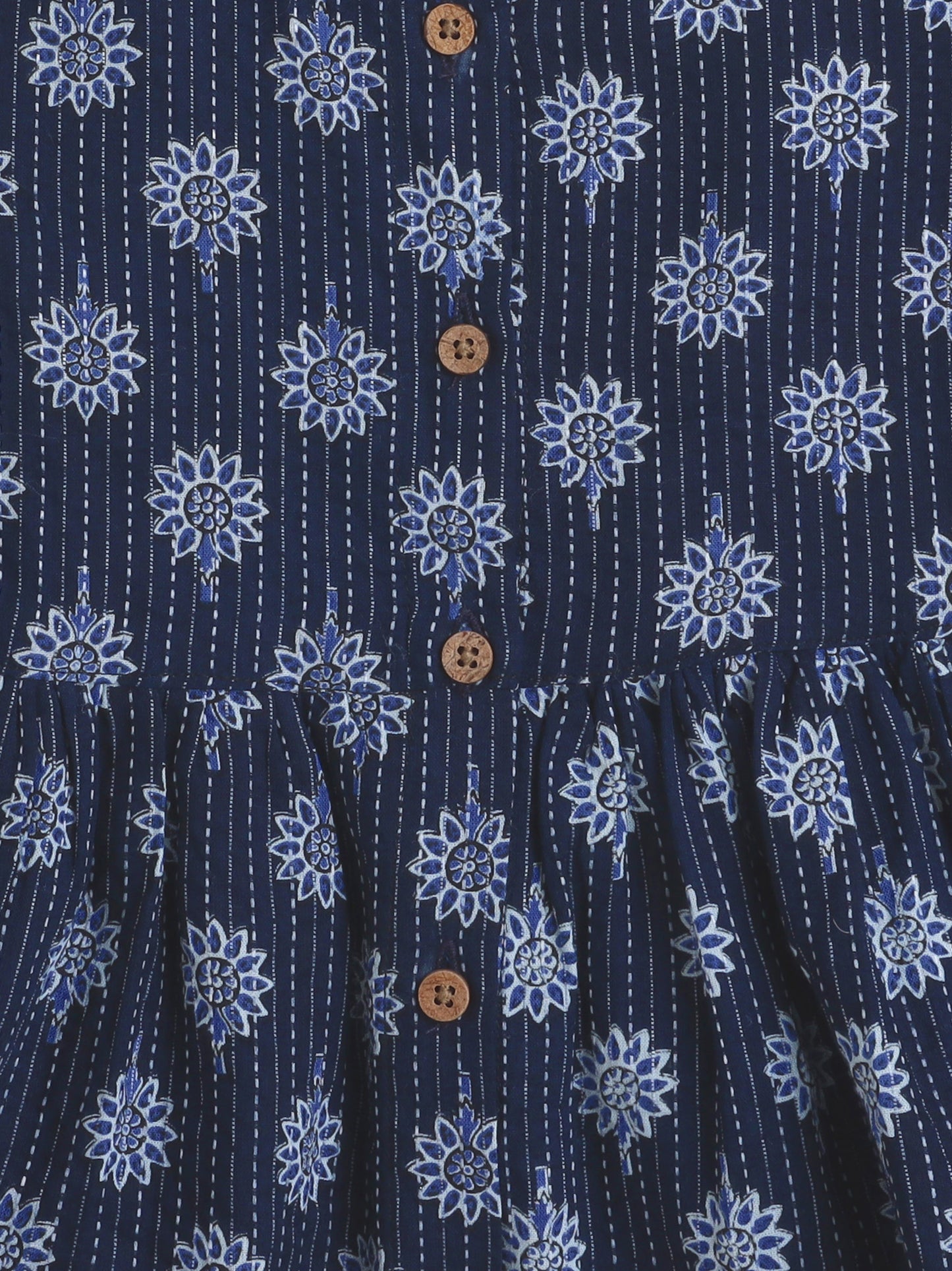 Three Forth Sleeves Geometric Print Kurta Set- Navy Blue