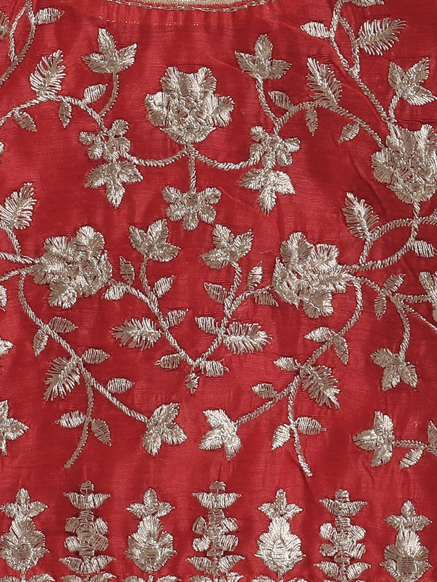 Half Sleeves Floral Embroidered Choli With Lace Embellished Lehenga & Dupatta Set - Red