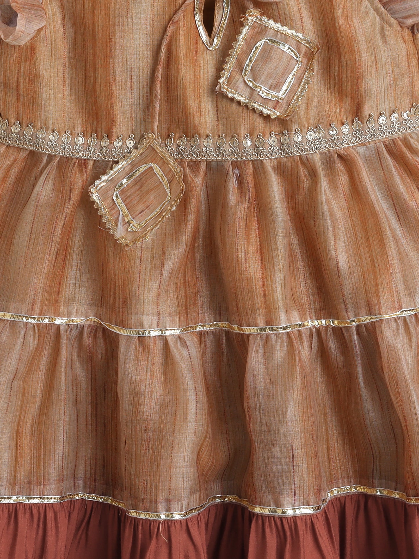 The Magic Wand Sleeveless Lace Embelisshed Ethnic Dress Brown