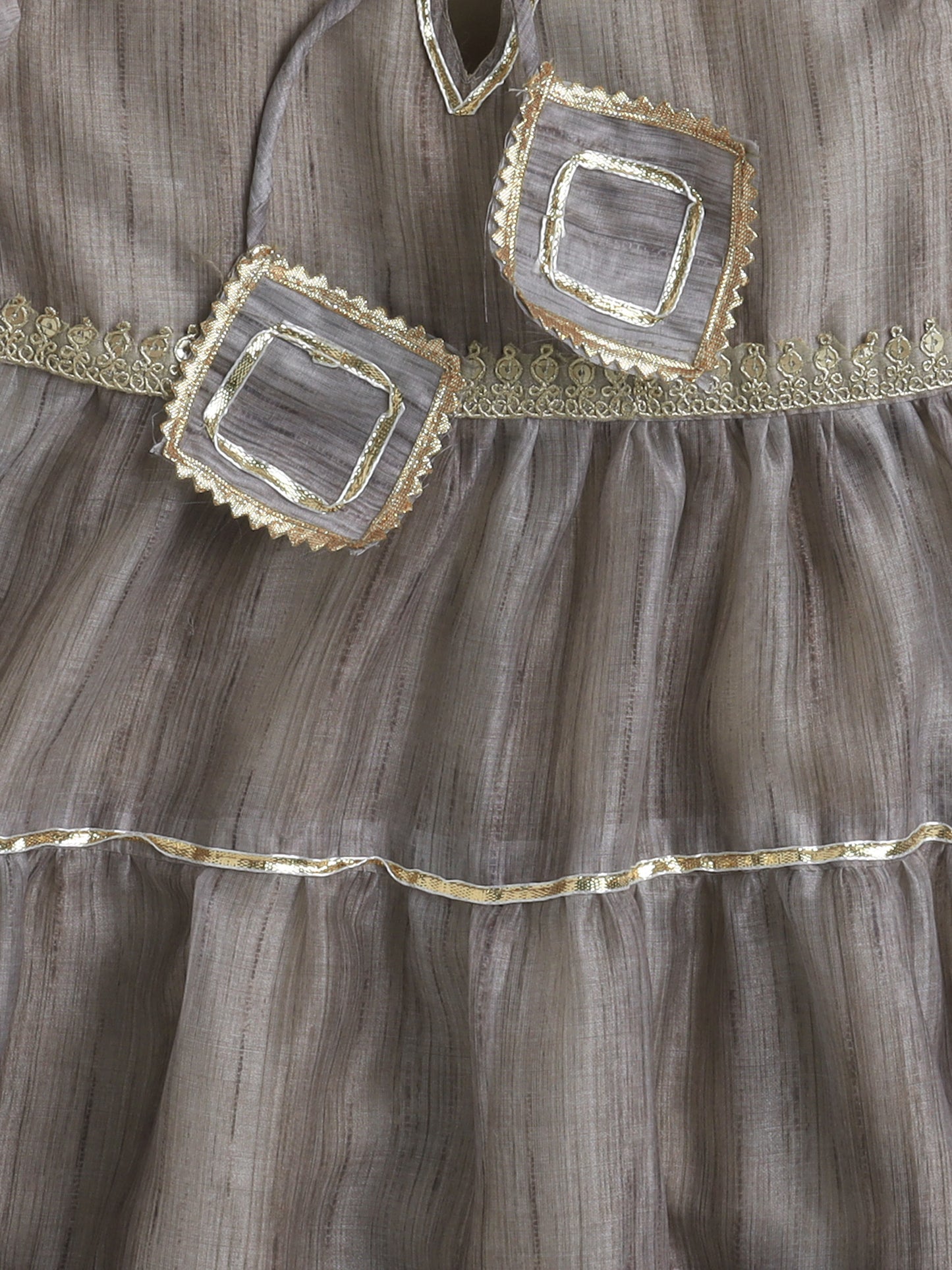 Sleeveless Lace Embelisshed Ethnic Dress- Grey