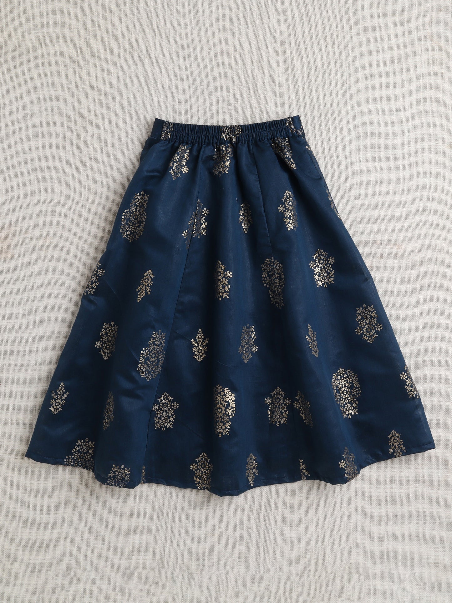 Short Sleeves All Over Print Lehenga Choli Set- Blue