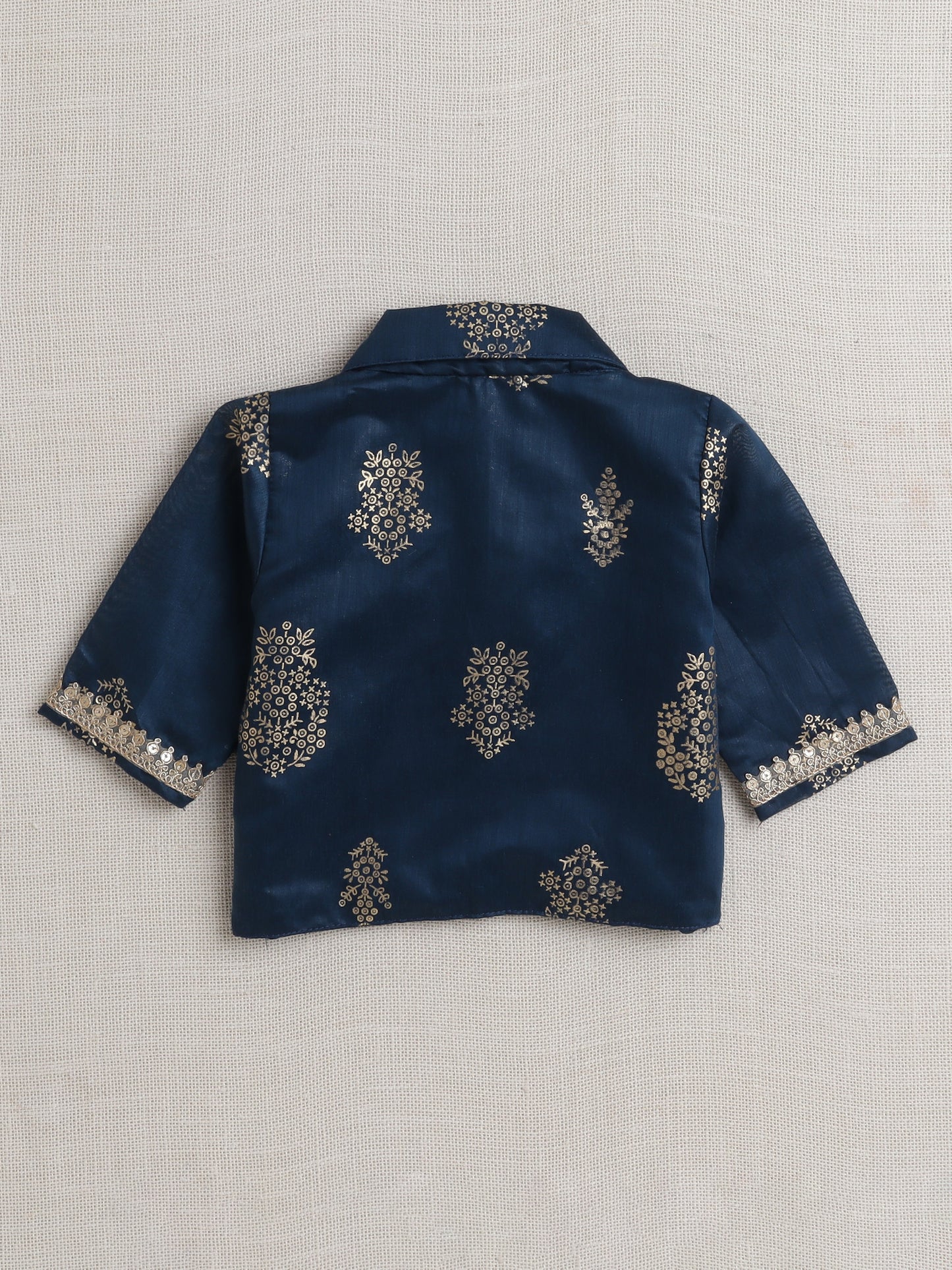 Short Sleeves All Over Print Lehenga Choli Set- Blue