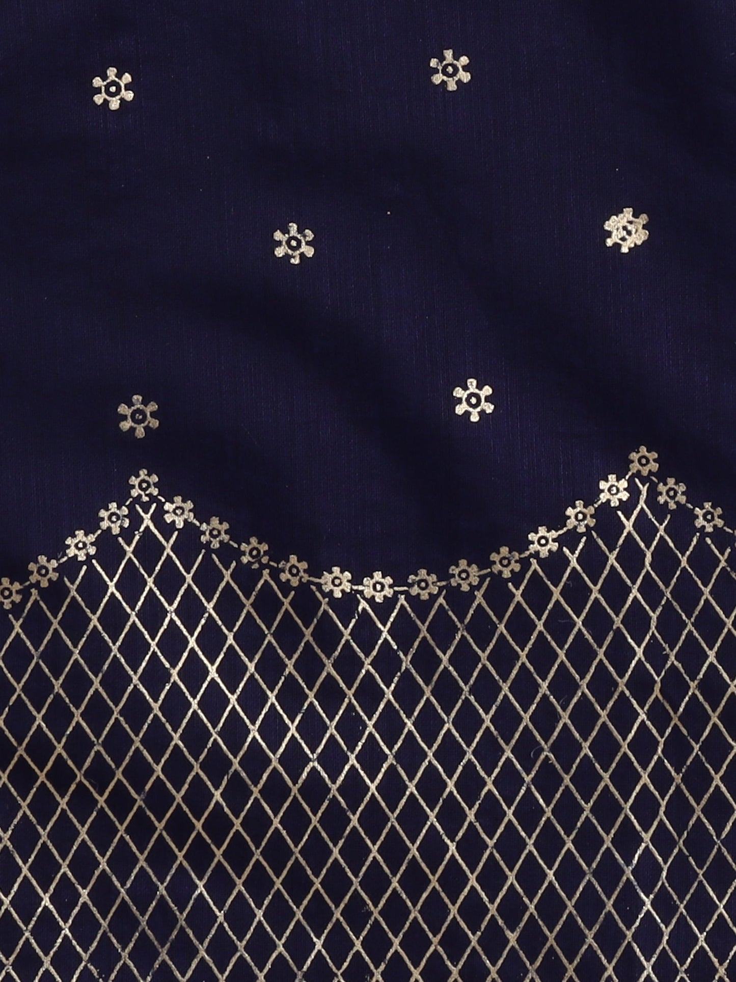 Sleeveless Lace Embellished & Floral Foil Printed Coordinating Kurta & Sharara With Dupatta Set - Navy Blue