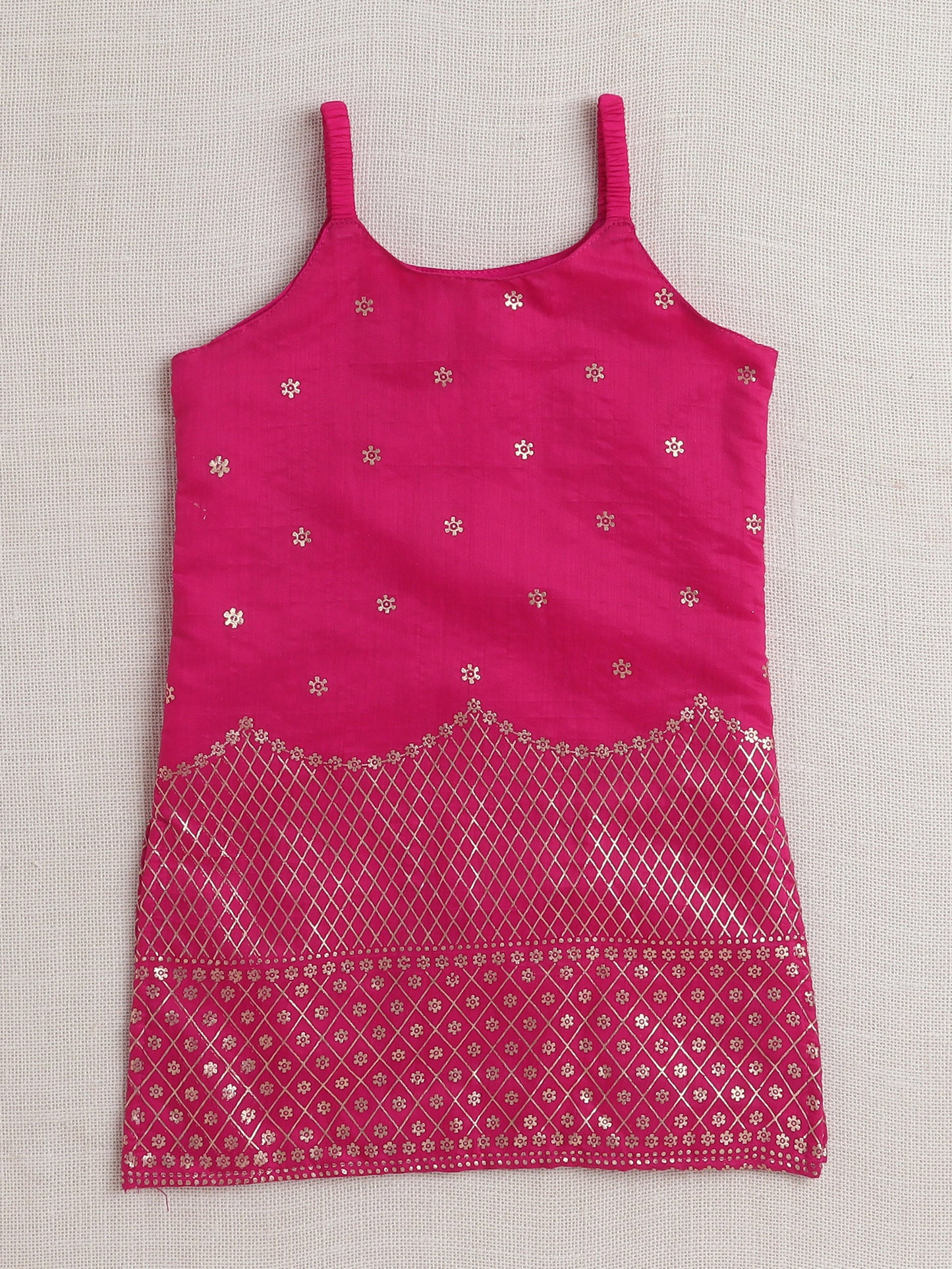 Sleeveless Embellished Kurta Set with Lace- Pink