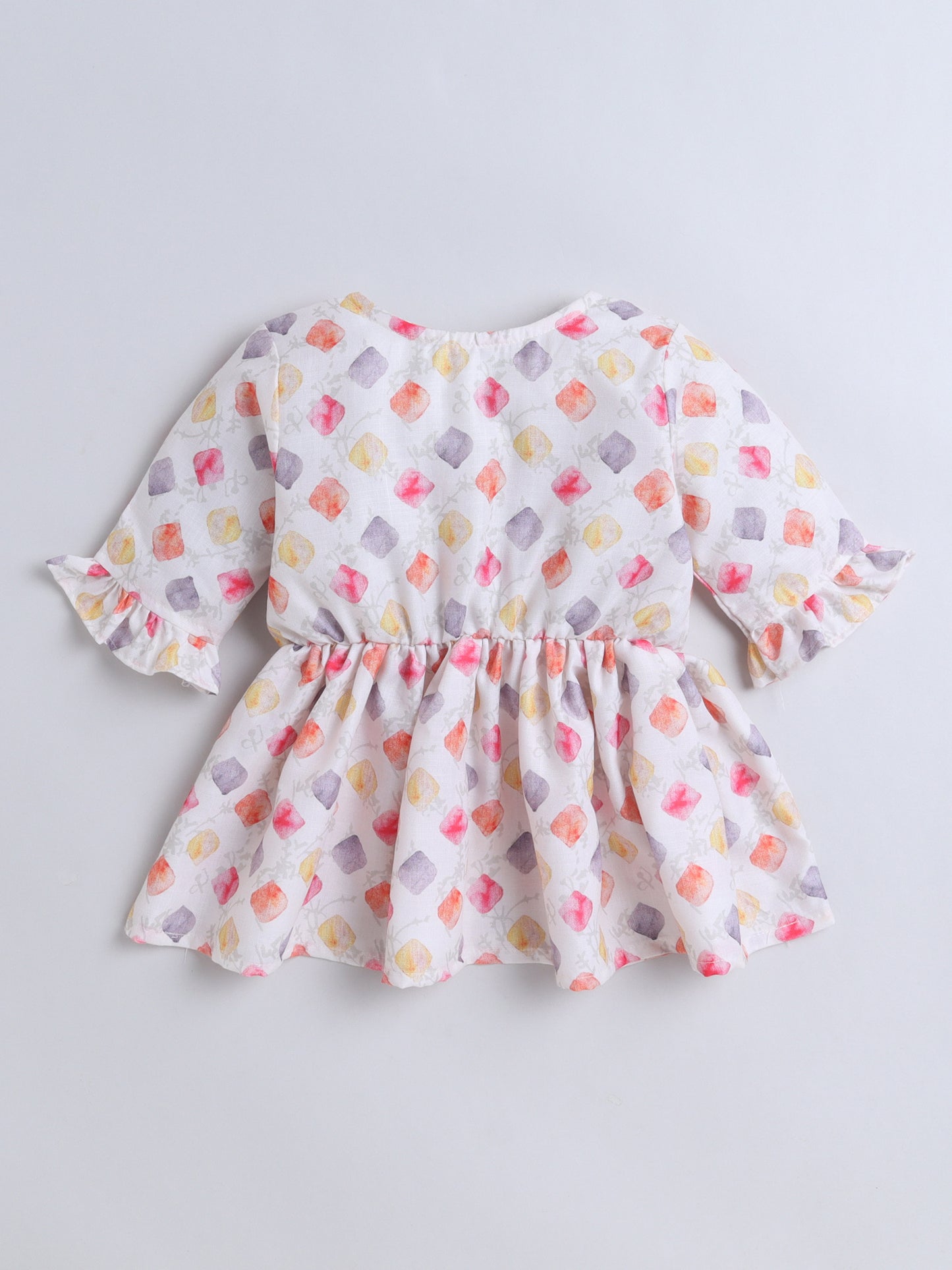 Cotton Three Fourth Sleeves Printed with Tassels Top -Off-White