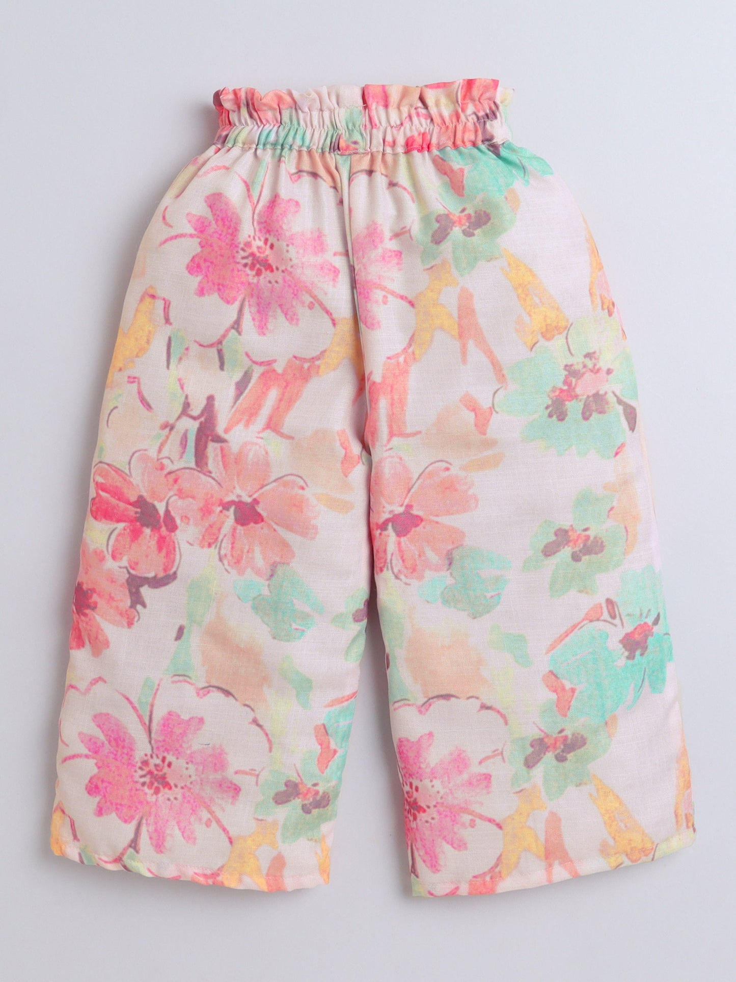 The Magic Wand Floral Printed Full Length Palazzo With Lace Bow Peach