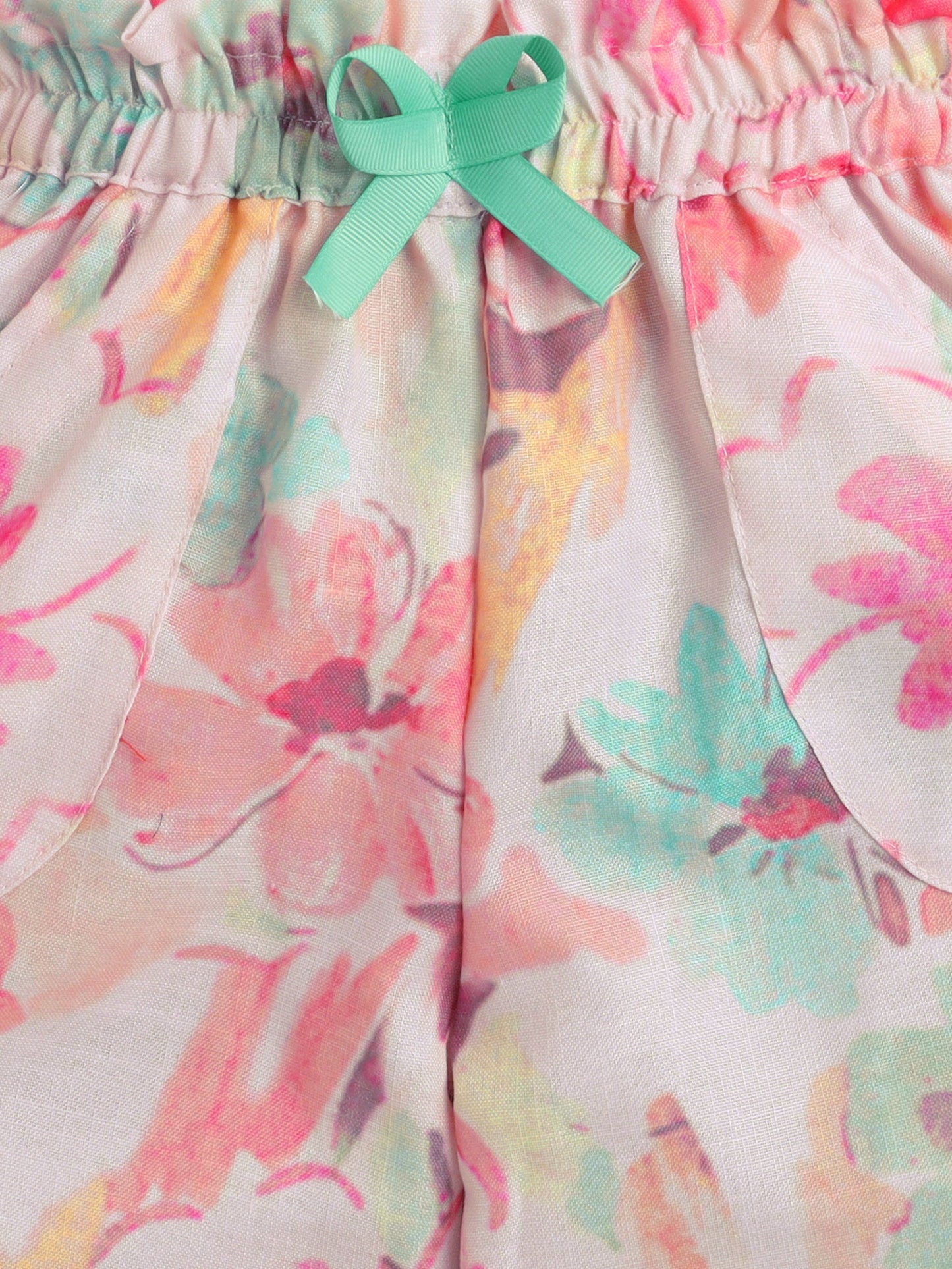 The Magic Wand Floral Printed Full Length Palazzo With Lace Bow Peach