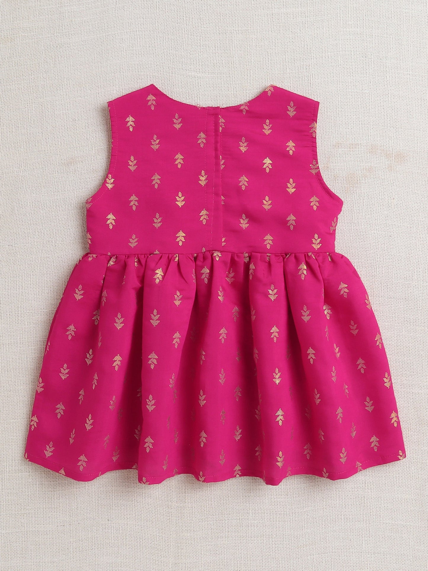 Sleeveless Ethnic Motif Printed & Lace Embellished Kurta & Palazzo Set - Fuchsia Pink