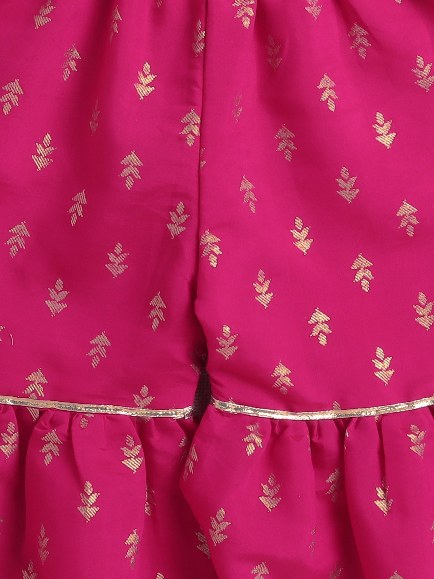 Bootie Printed Lace Embellished Sleeveless Kurti and Sharara Set For Girls-Fuchsia