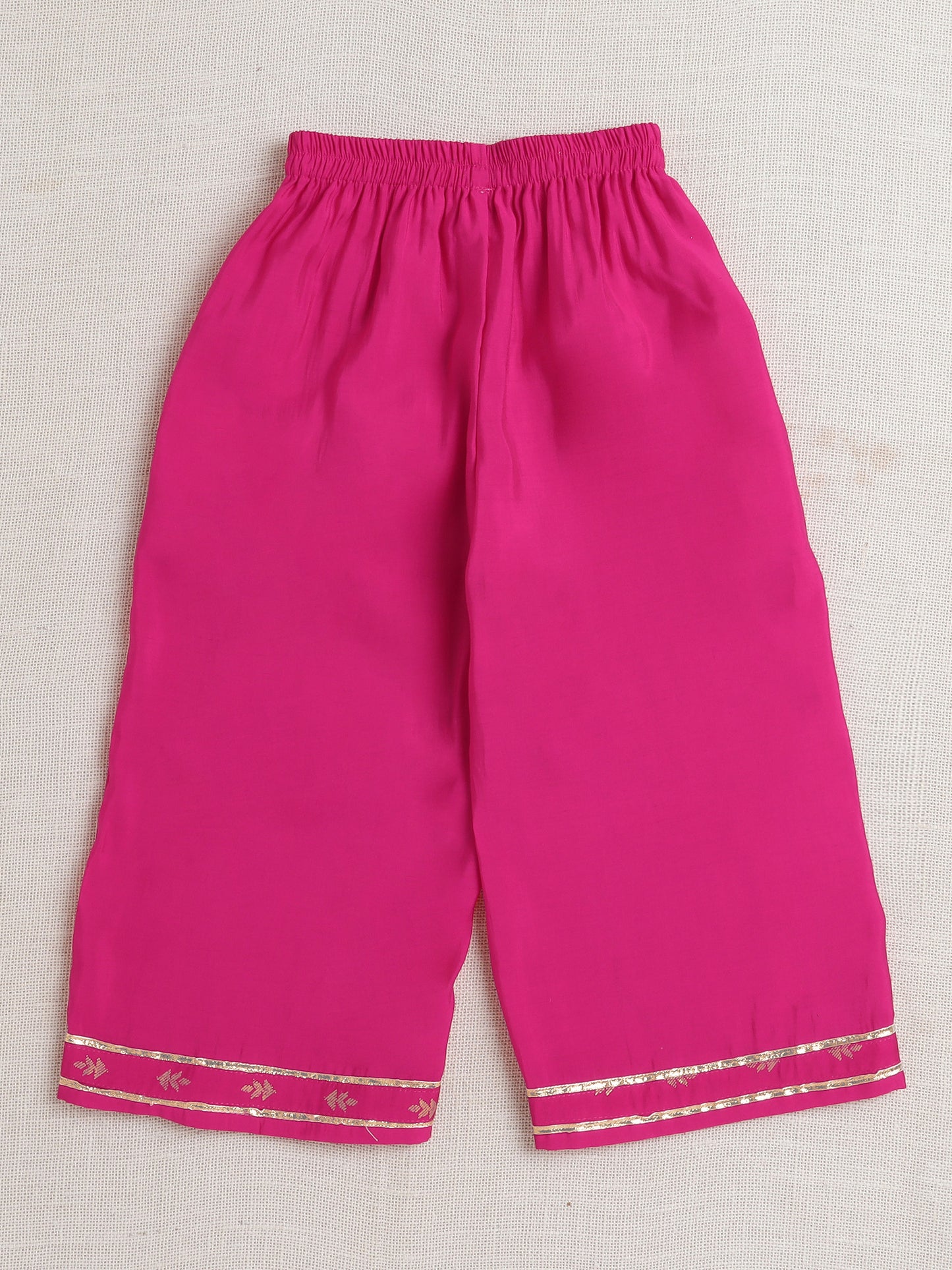 Bootie Printed Lace Embelished Top and Pant Set For Girls Fuchsia