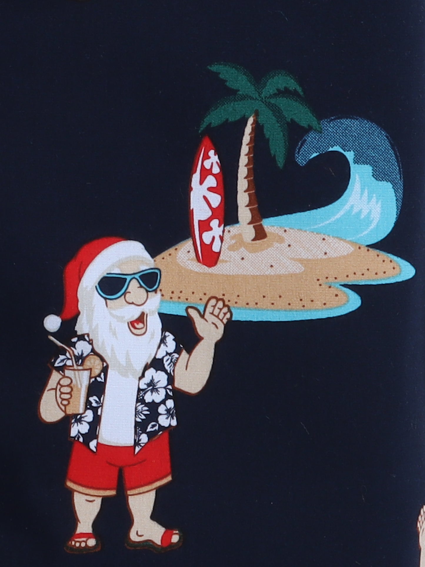 Half Sleeves Santa Print Nightsuits-Navy Blue