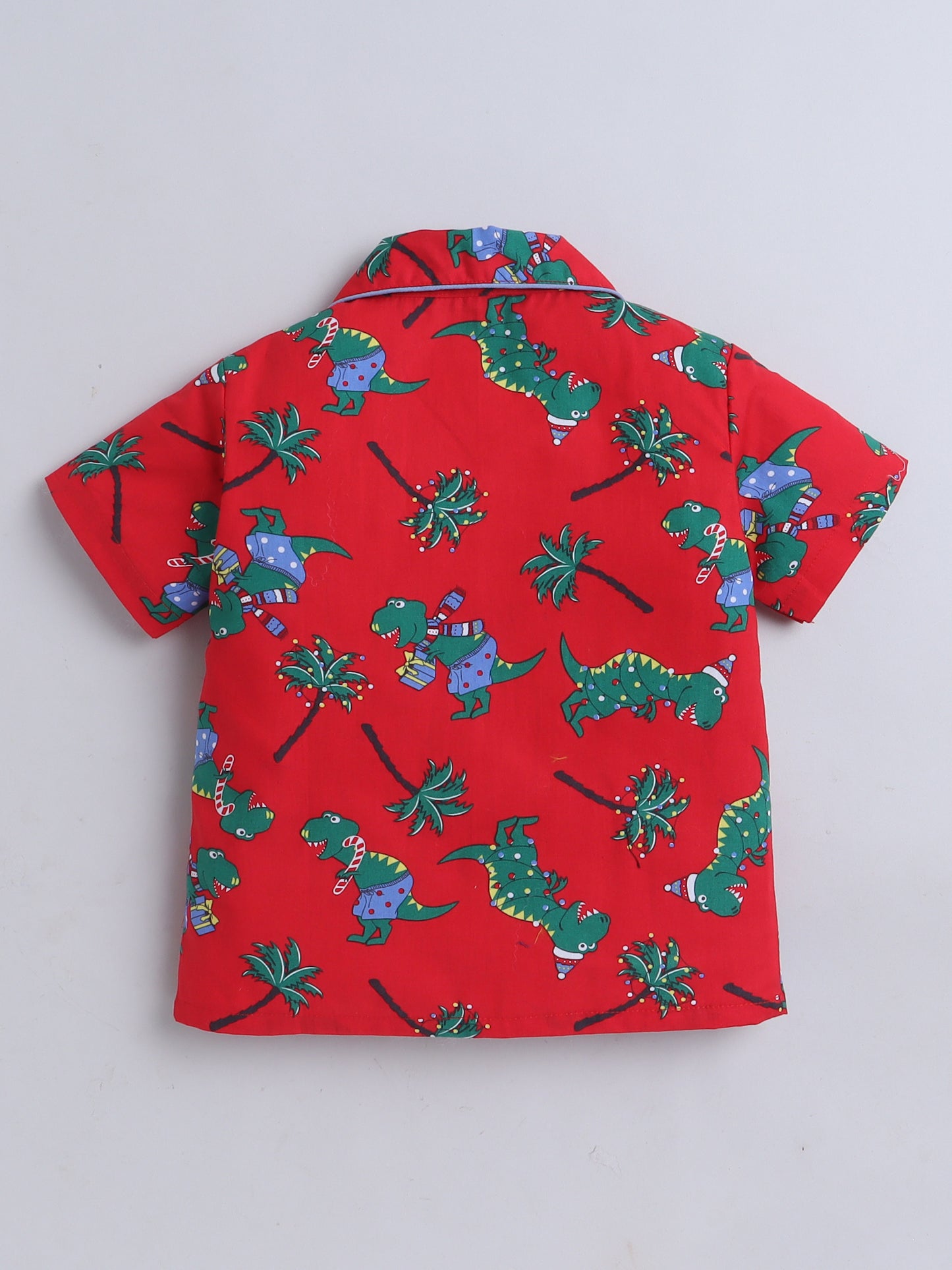 Half Sleeves Xmas Print Nightsuits Red