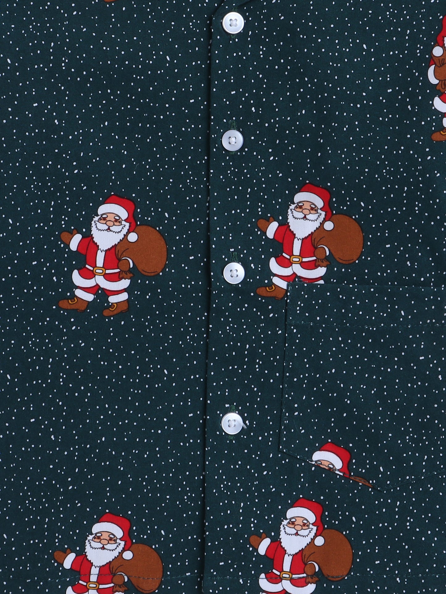 Half Sleeves Santa Print Nightsuits-Green