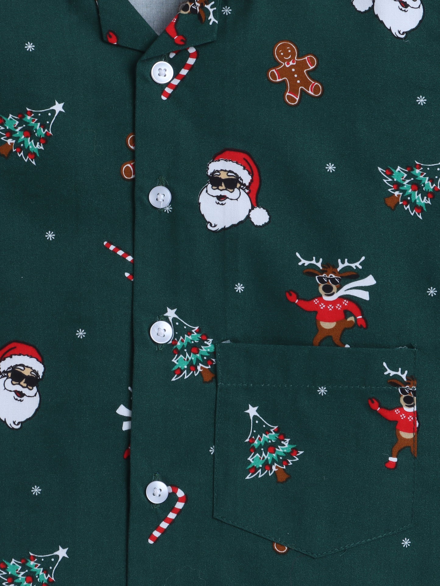 Full Sleeves Santa Print Nightsuits-Green