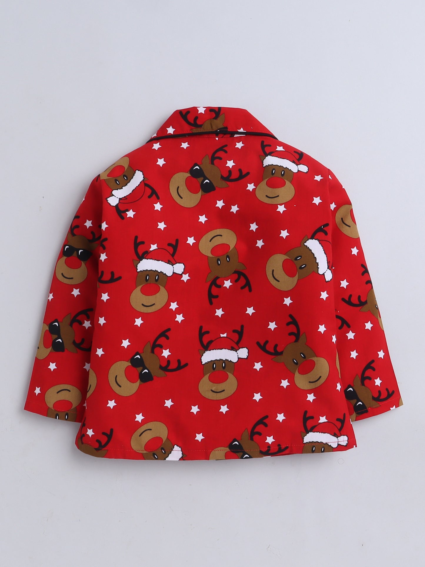 Full Sleeves Reindeer Print Nightsuits-Red