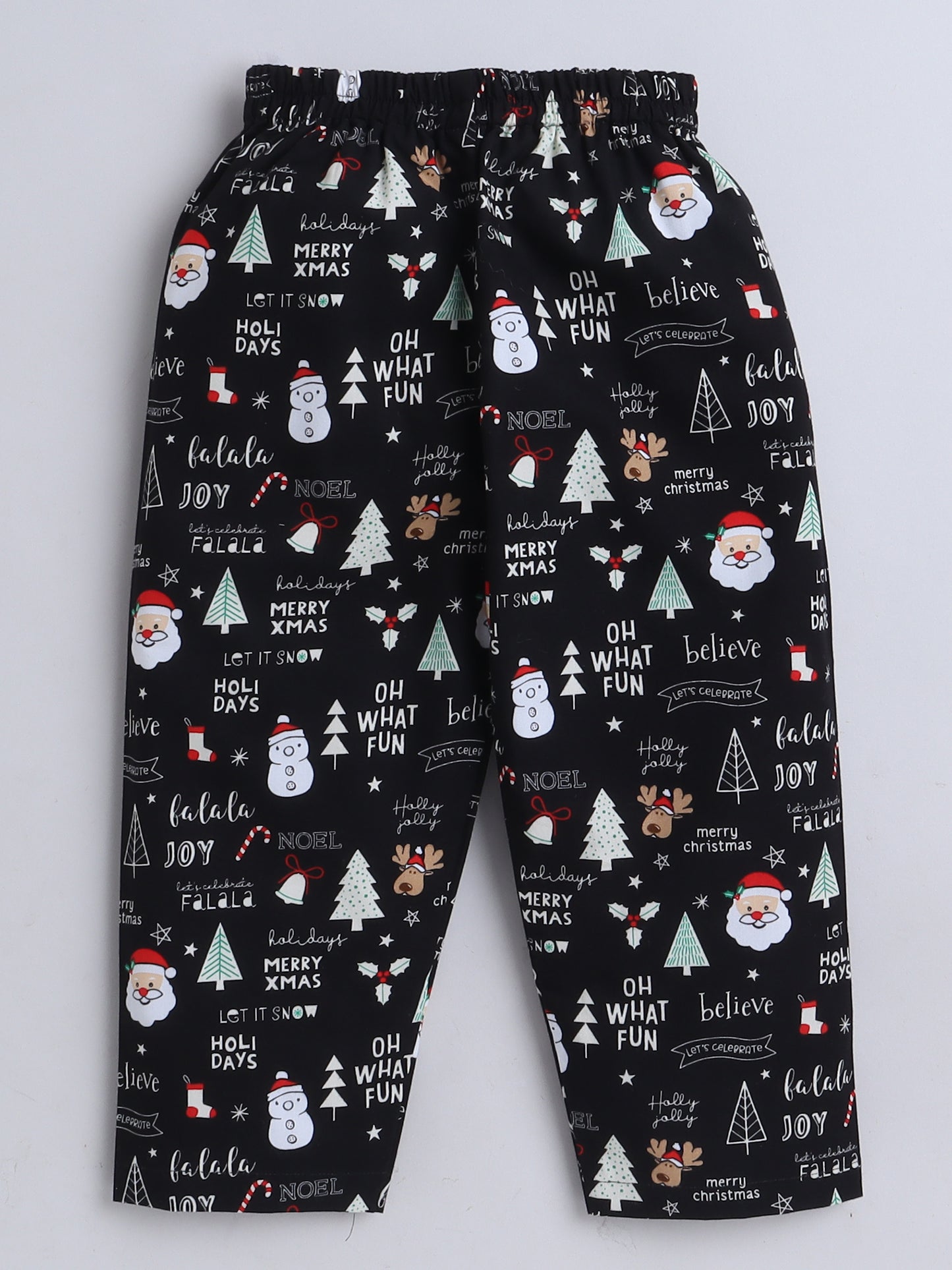 Full Sleeves Xmas Print Nightsuits Black