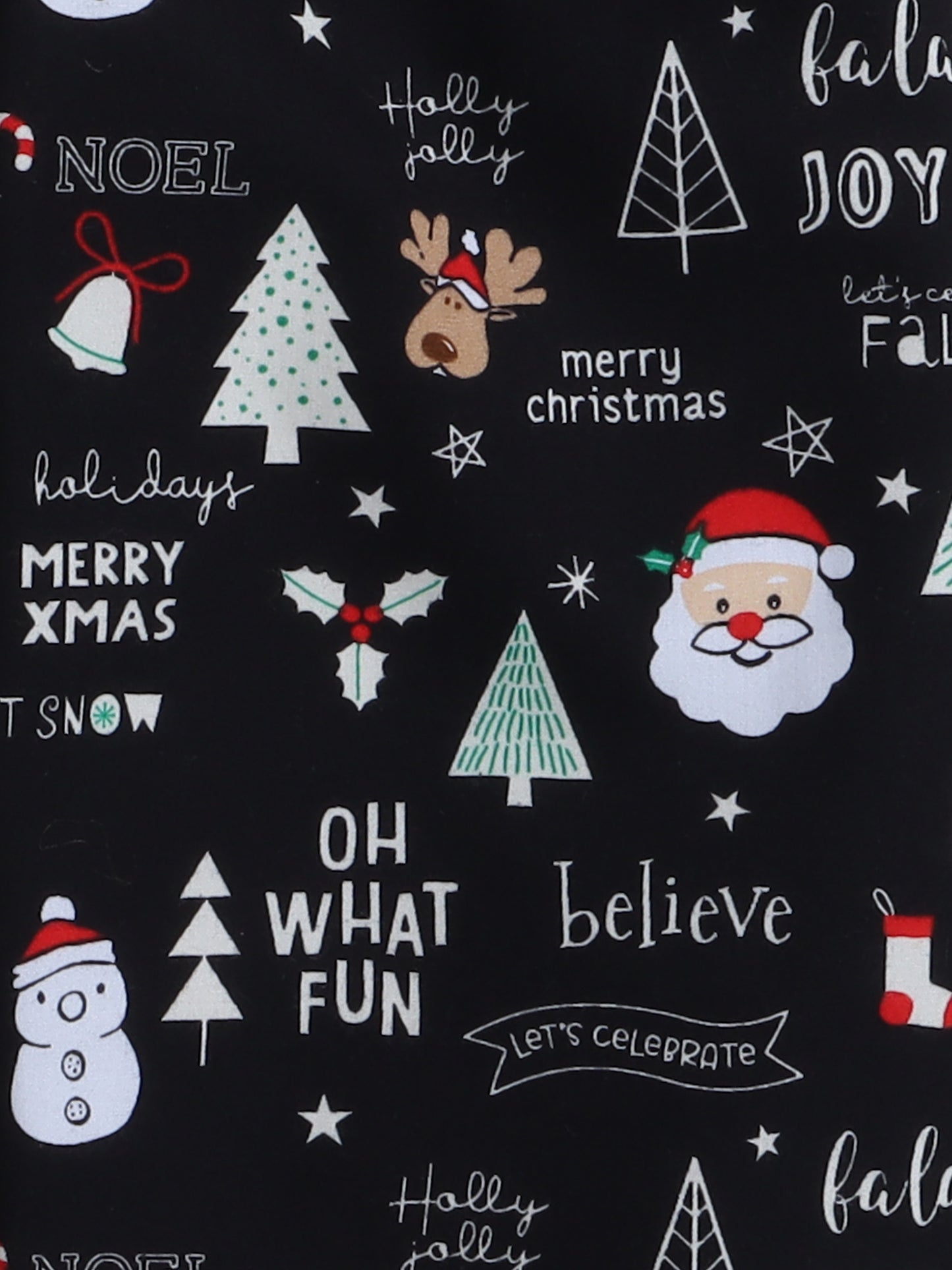 Full Sleeves Xmas Print Nightsuits Black