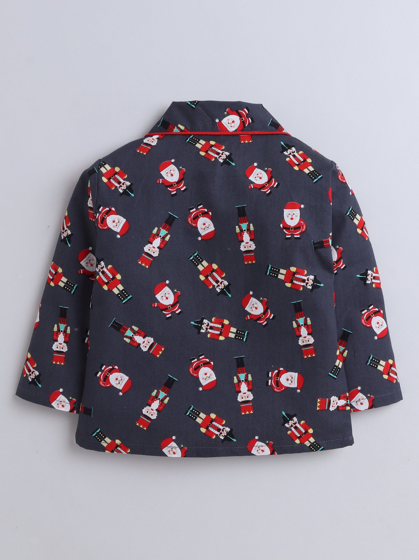 Full Sleeves Santa Print Nightsuits-Grey