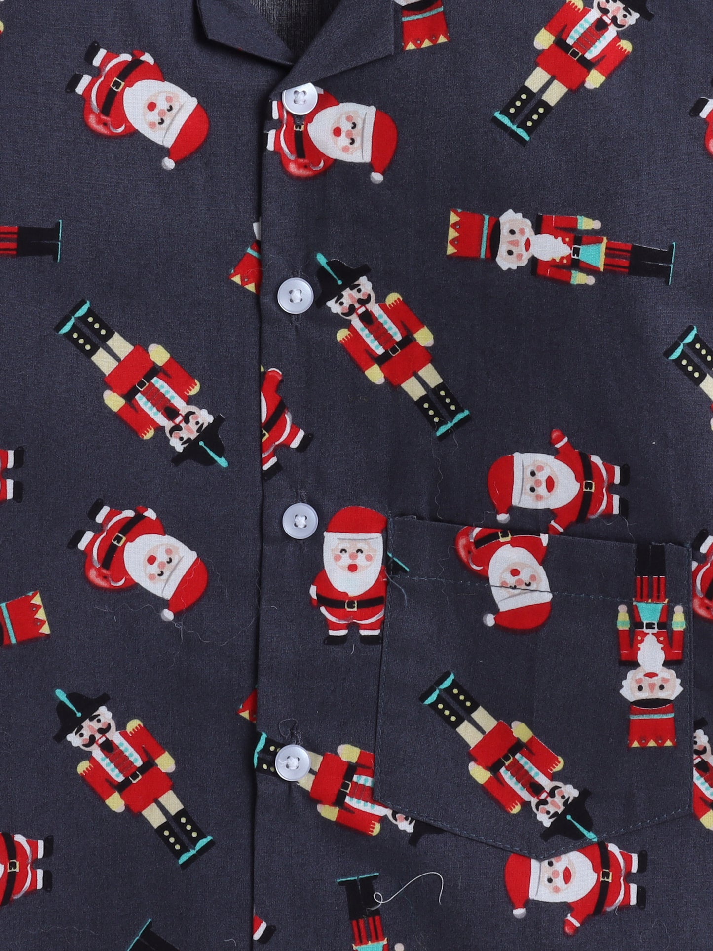 Full Sleeves Santa Print Nightsuits-Grey