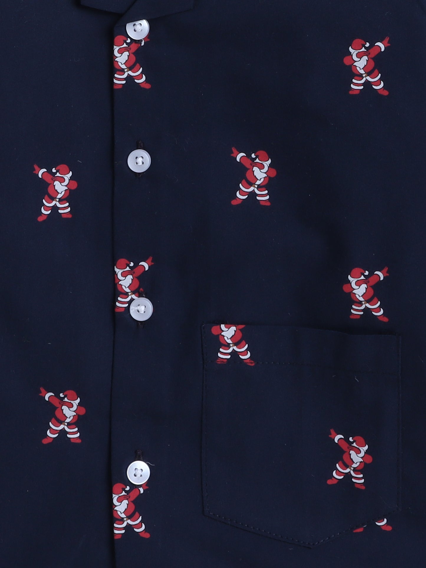 Full Sleeves Santa Print Nightsuits-Navy Blue