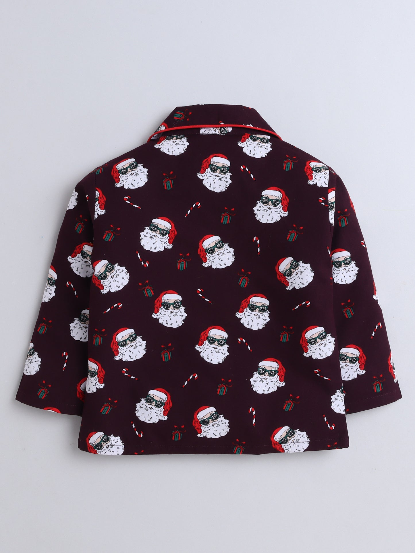 Full Sleeves Santa Print Nightsuits-Magenta
