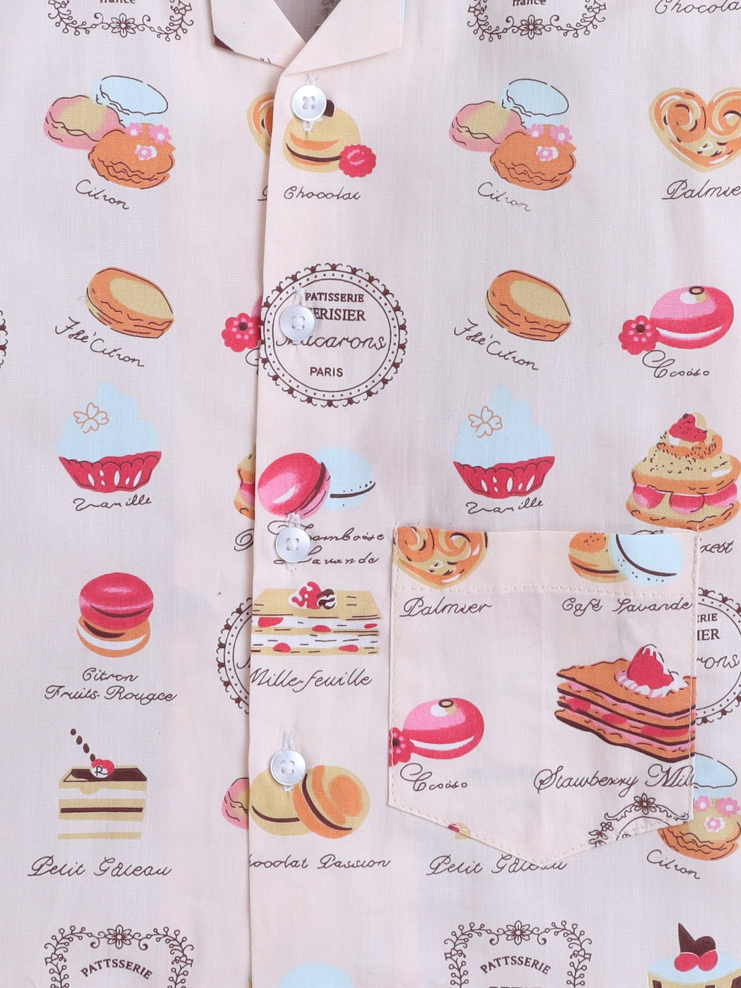 Full Sleeves Food Print Nightsuits-Peach