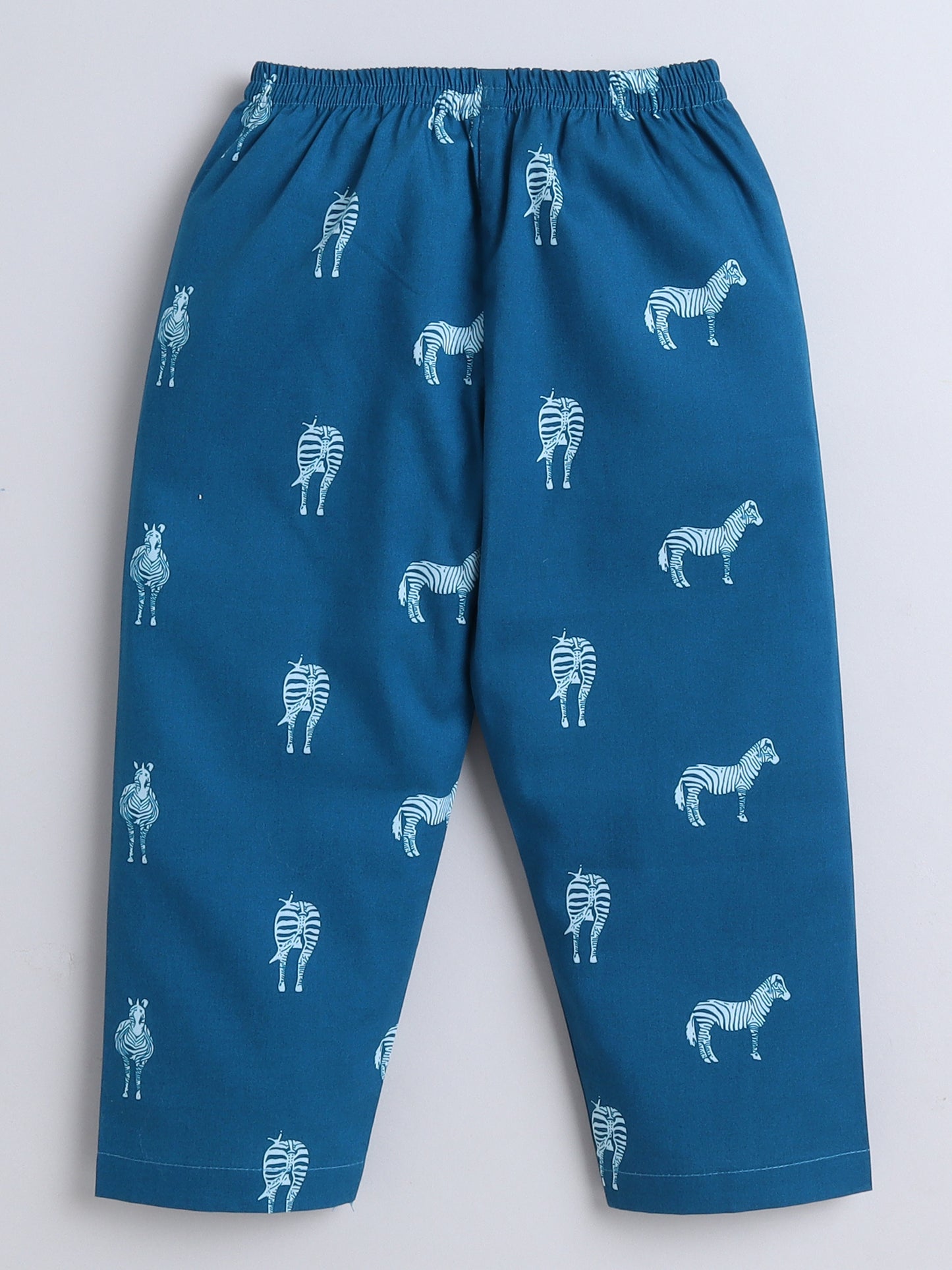 Full Sleeves Horse Print Nightsuits-Teal Blue