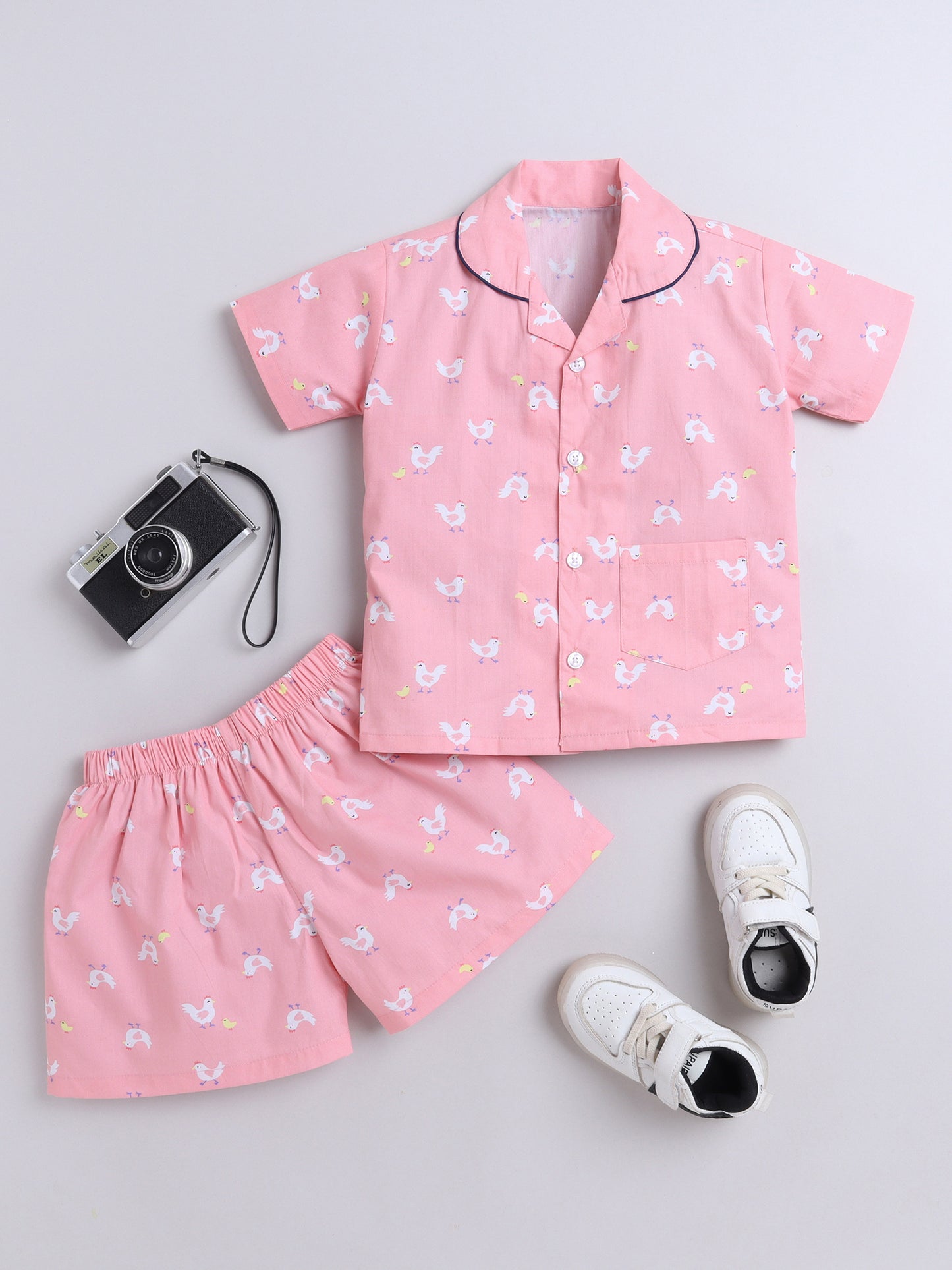 The Magic Wand Chick Printed Half Sleeves Top and Shorts Set Night Suit Set For Kids Pink