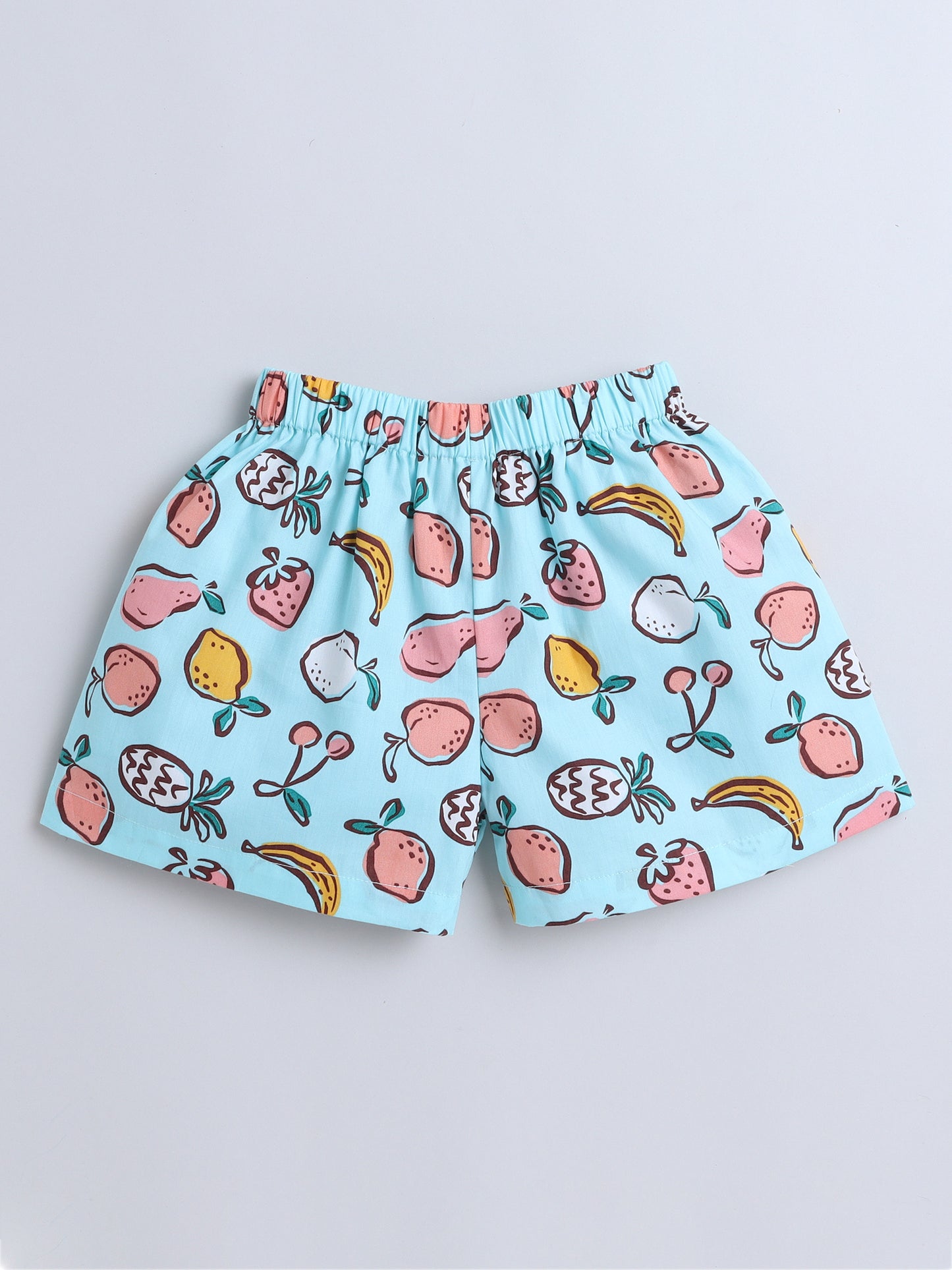Fruits Printed Half Sleeves Top and Shorts Set Night Suit Set For Kids Blue