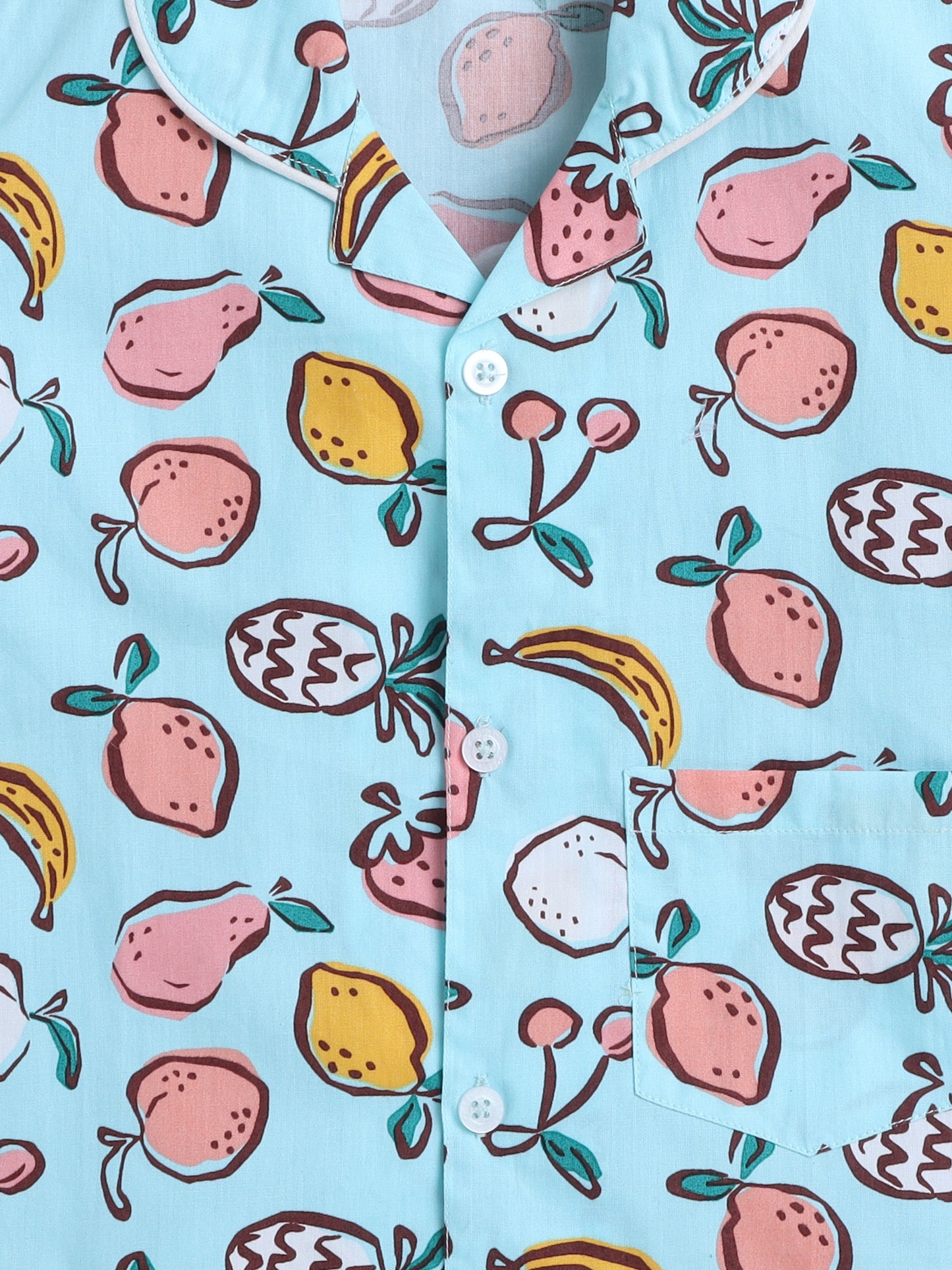 Fruits Printed Half Sleeves Top and Shorts Set Night Suit Set For Kids Blue