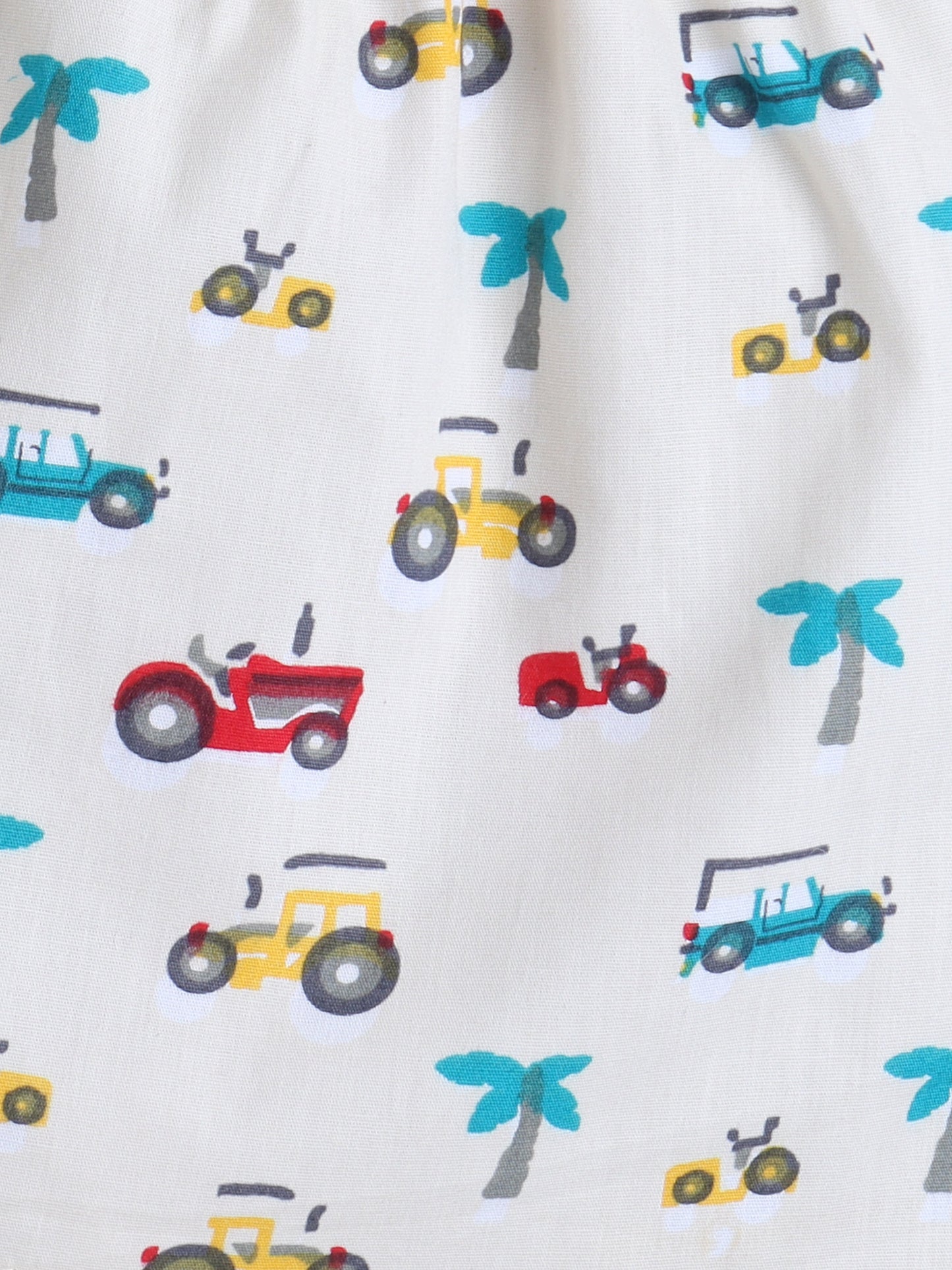Vehicle Printed Half Sleeves Top and Shorts Set Night Suit Set For Kids - White