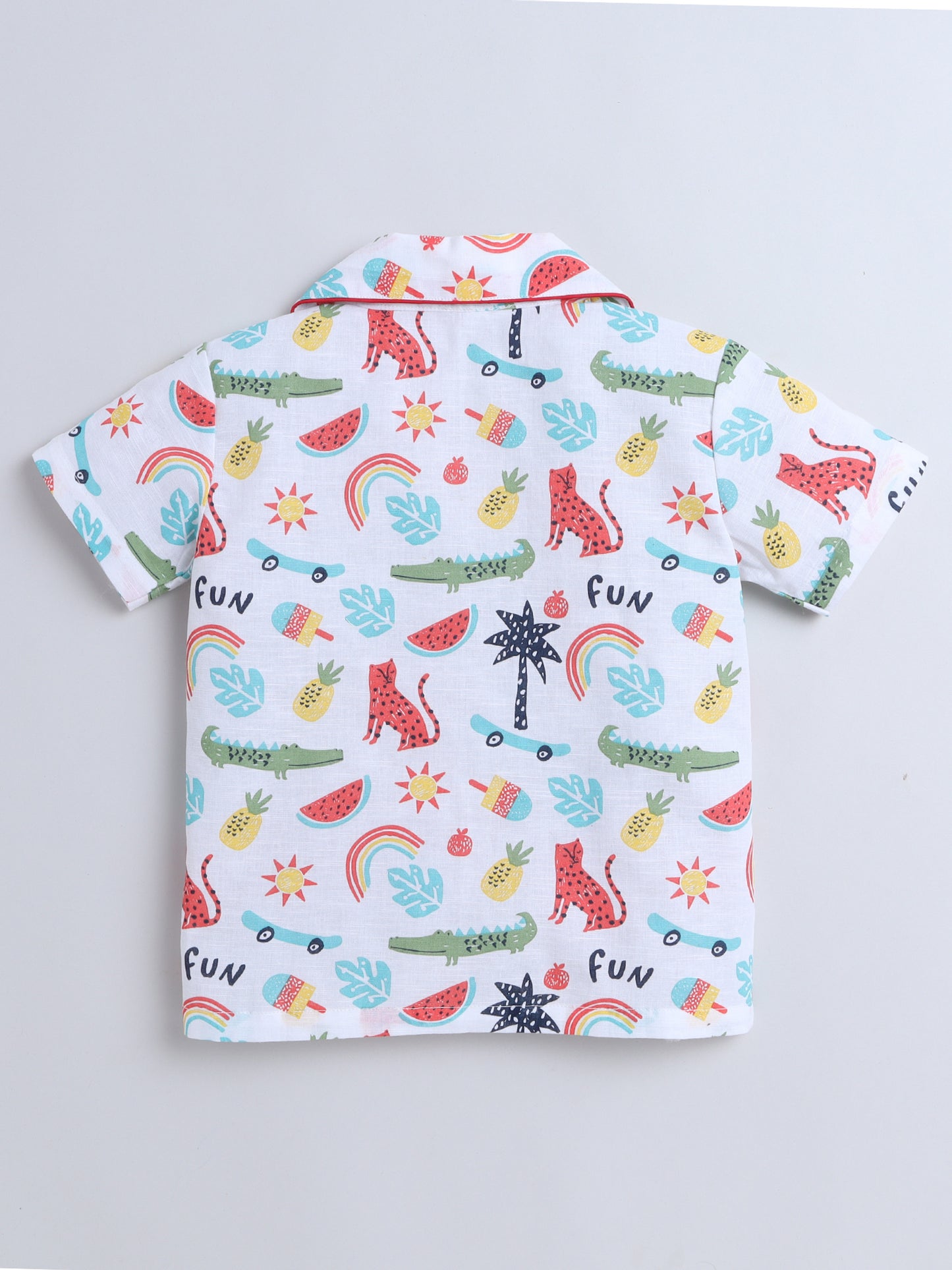 Animal Printed Half Sleeves Top and Shorts Set Night Suit Set For Kids White