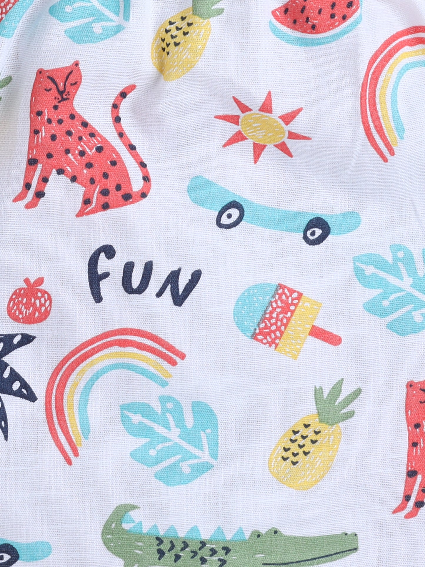 Animal Printed Half Sleeves Top and Shorts Set Night Suit Set For Kids White