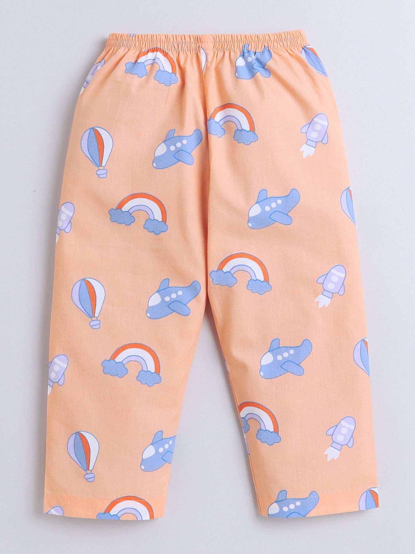 Half Sleeves Rainbow Printed Night Suit Set Peach