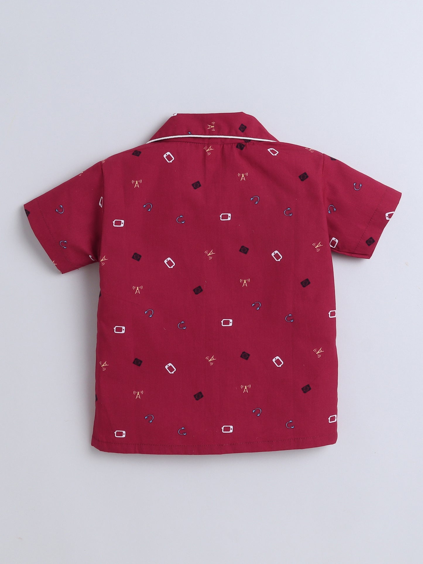 Half Sleeves Notched lapel Printed Night Suit Set Red