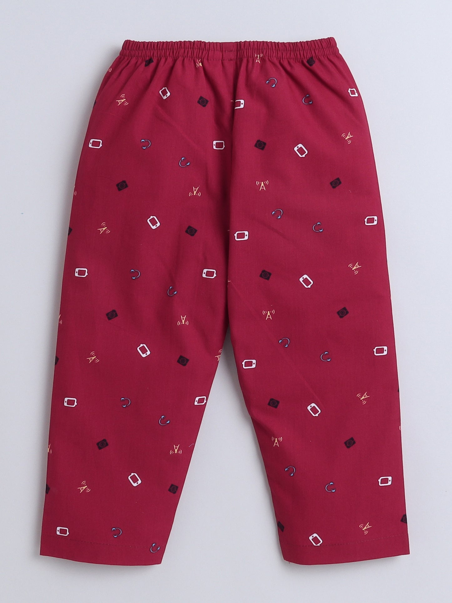 Half Sleeves Notched lapel Printed Night Suit Set Red